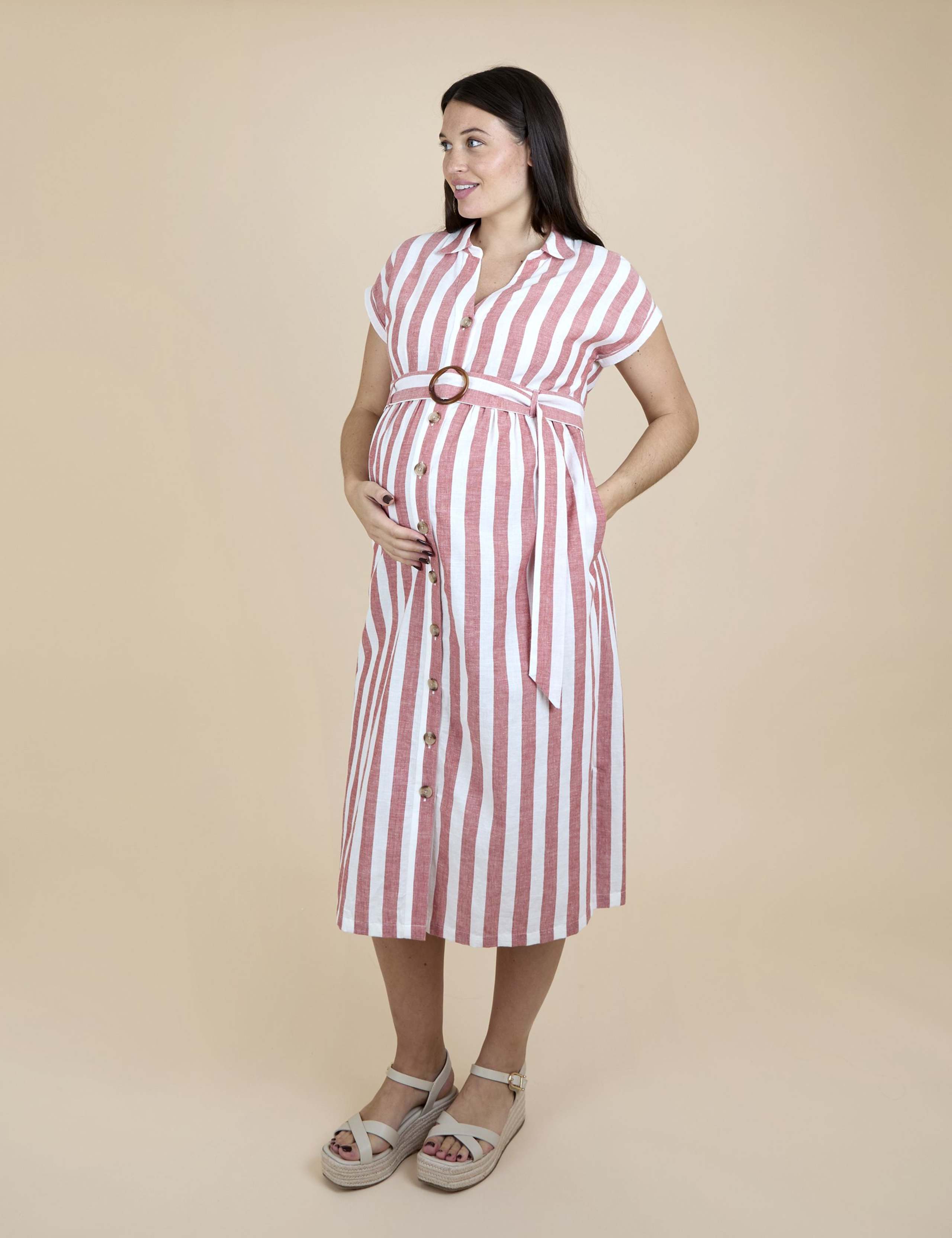 Maternity Pure Cotton Striped Midi Dress 3 of 8