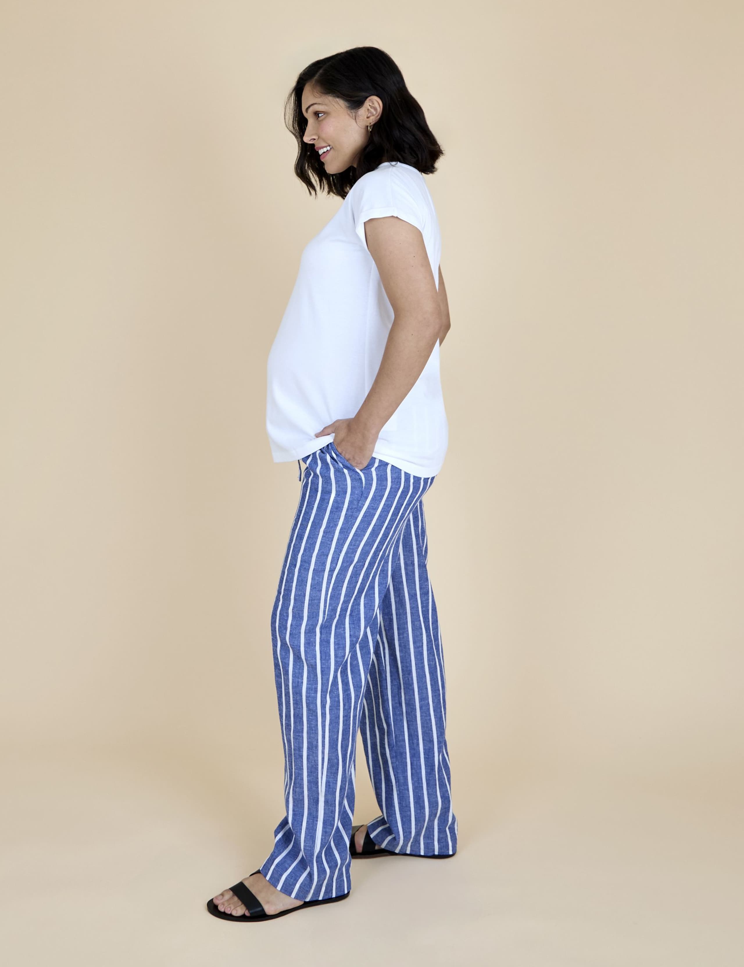Maternity Pure Cotton Striped Trousers 3 of 6