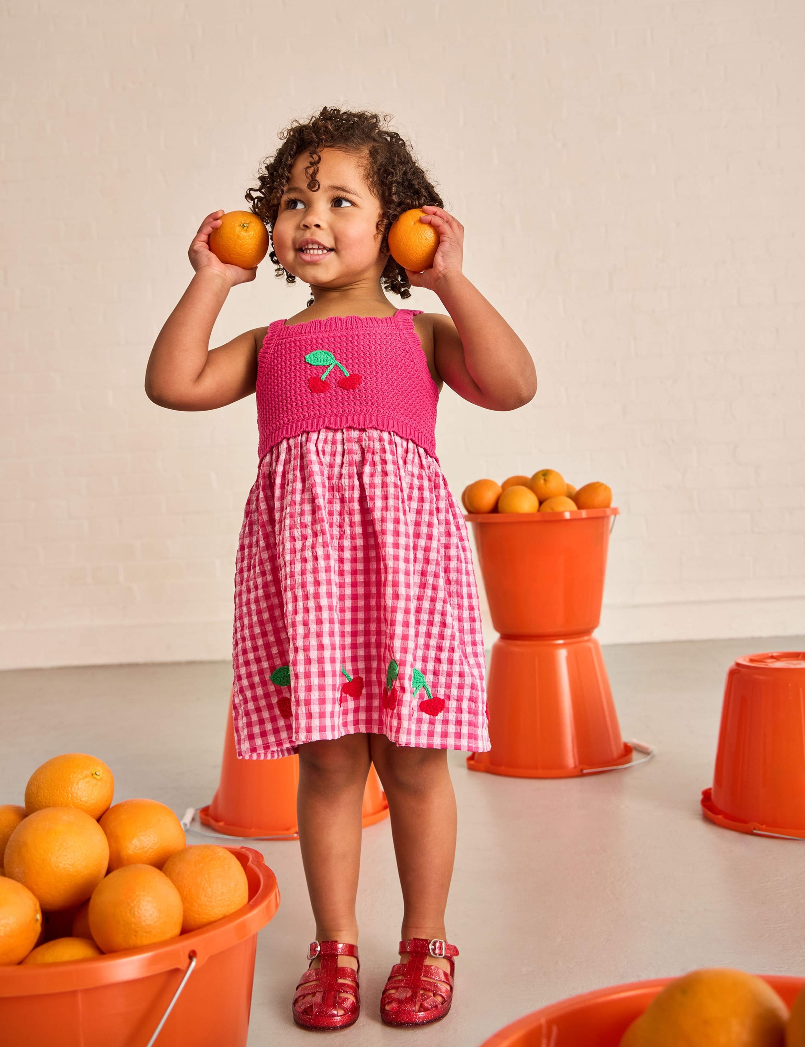 Cotton Blend Checked Cherry Dress (6 Mths-9 Yrs) 1 of 4