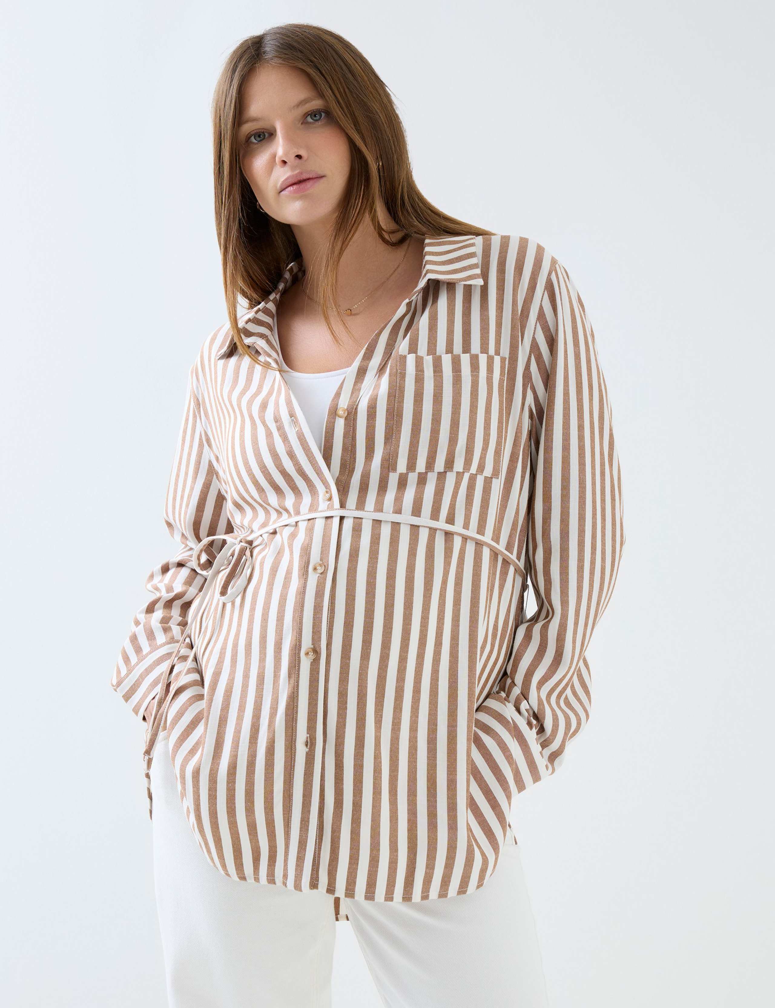 Maternity Pure Cotton Striped Button Through Shirt 1 of 7