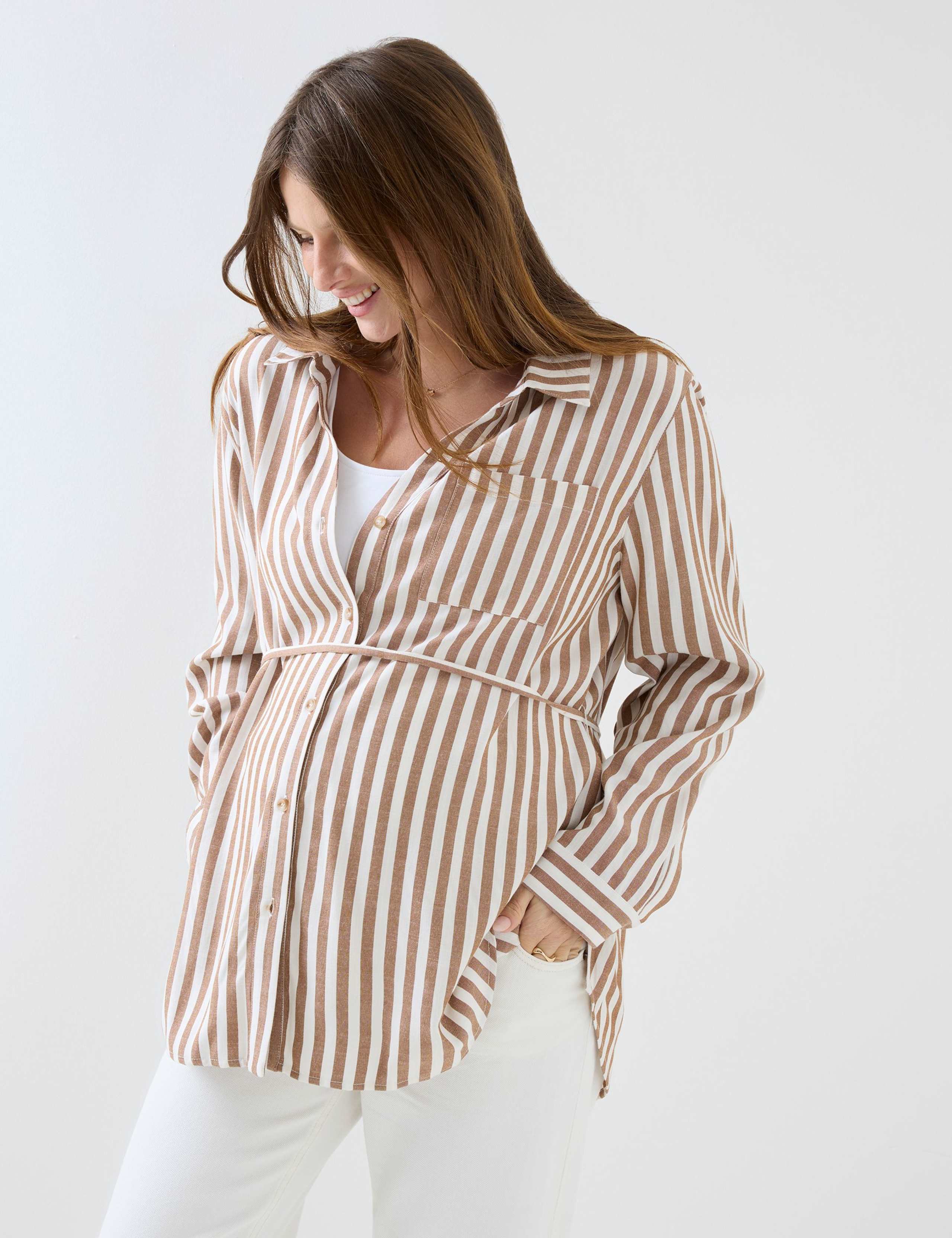 Maternity Pure Cotton Striped Button Through Shirt 2 of 7
