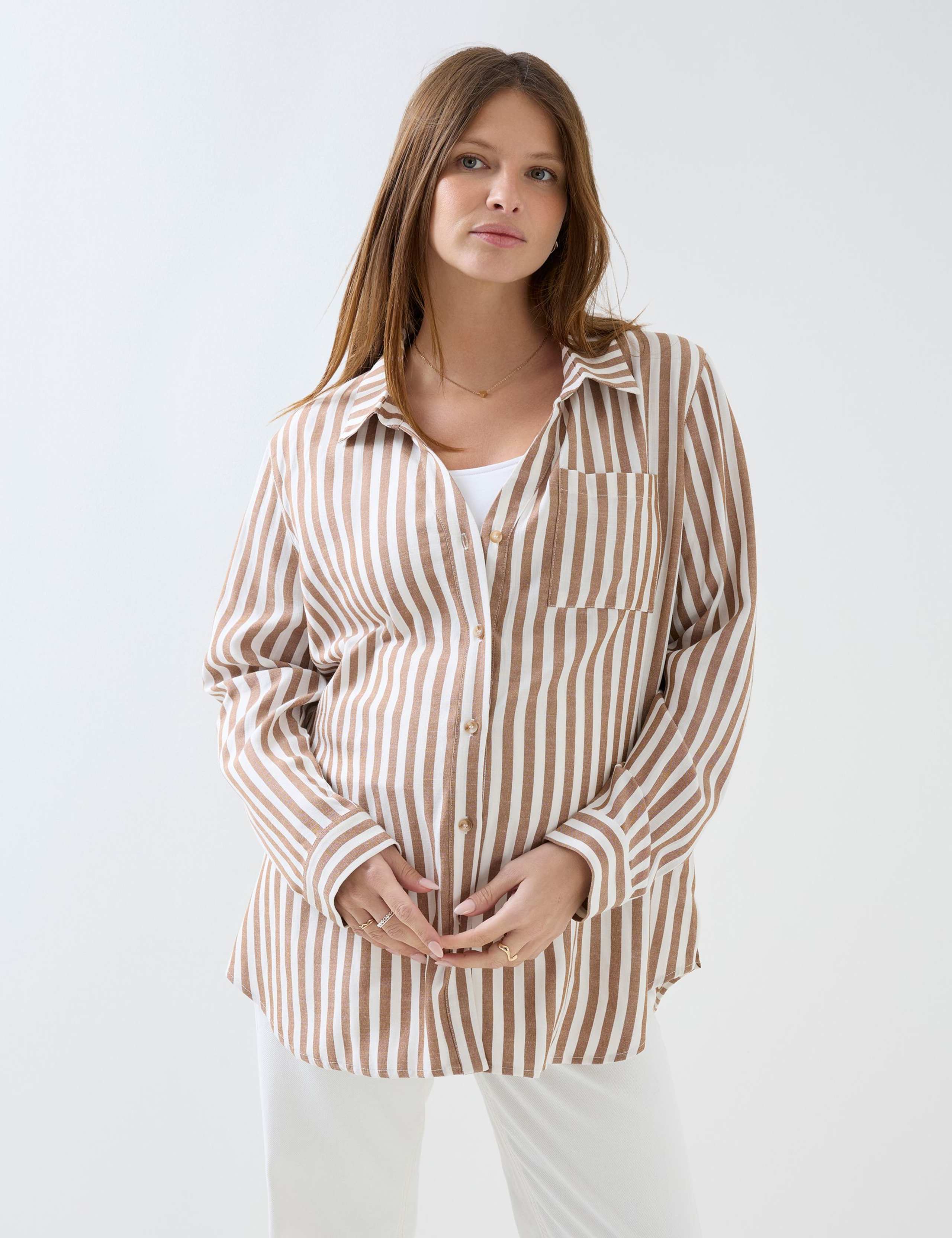 Maternity Pure Cotton Striped Button Through Shirt 3 of 7