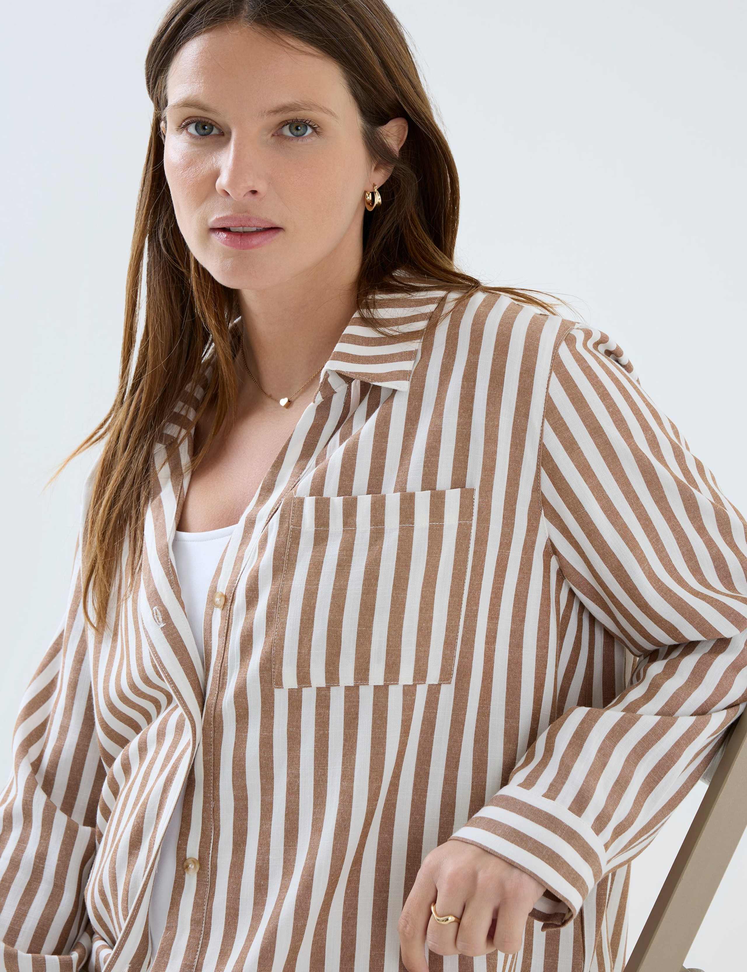 Maternity Pure Cotton Striped Button Through Shirt 7 of 7