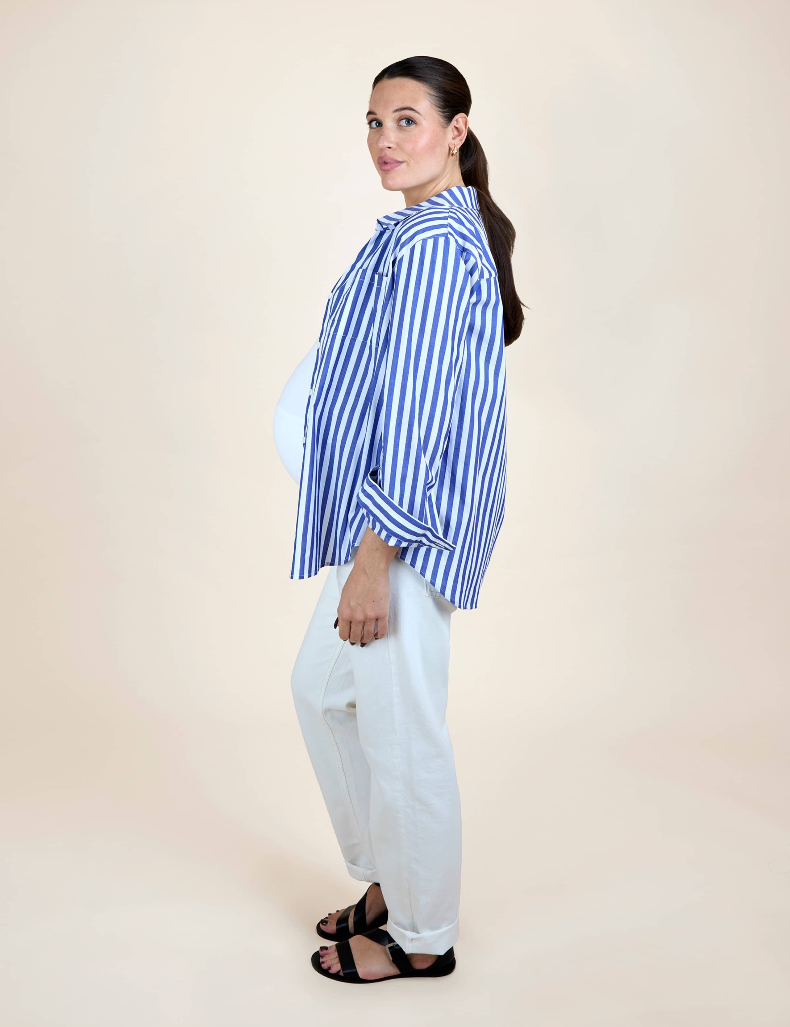 Maternity Pure Cotton Striped Button Through Shirt 3 of 4