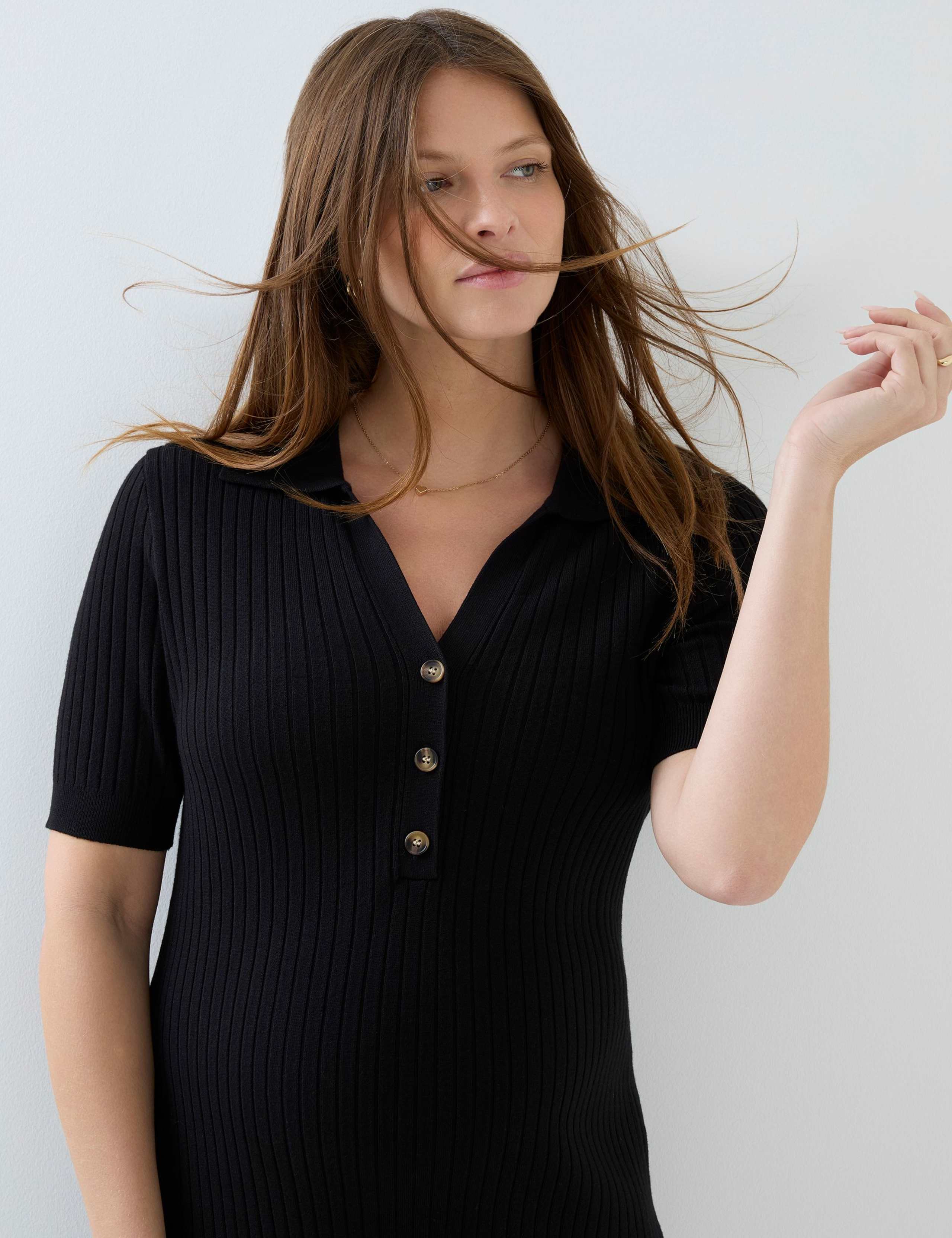 Maternity Ribbed Collared Midi Dress 3 of 6