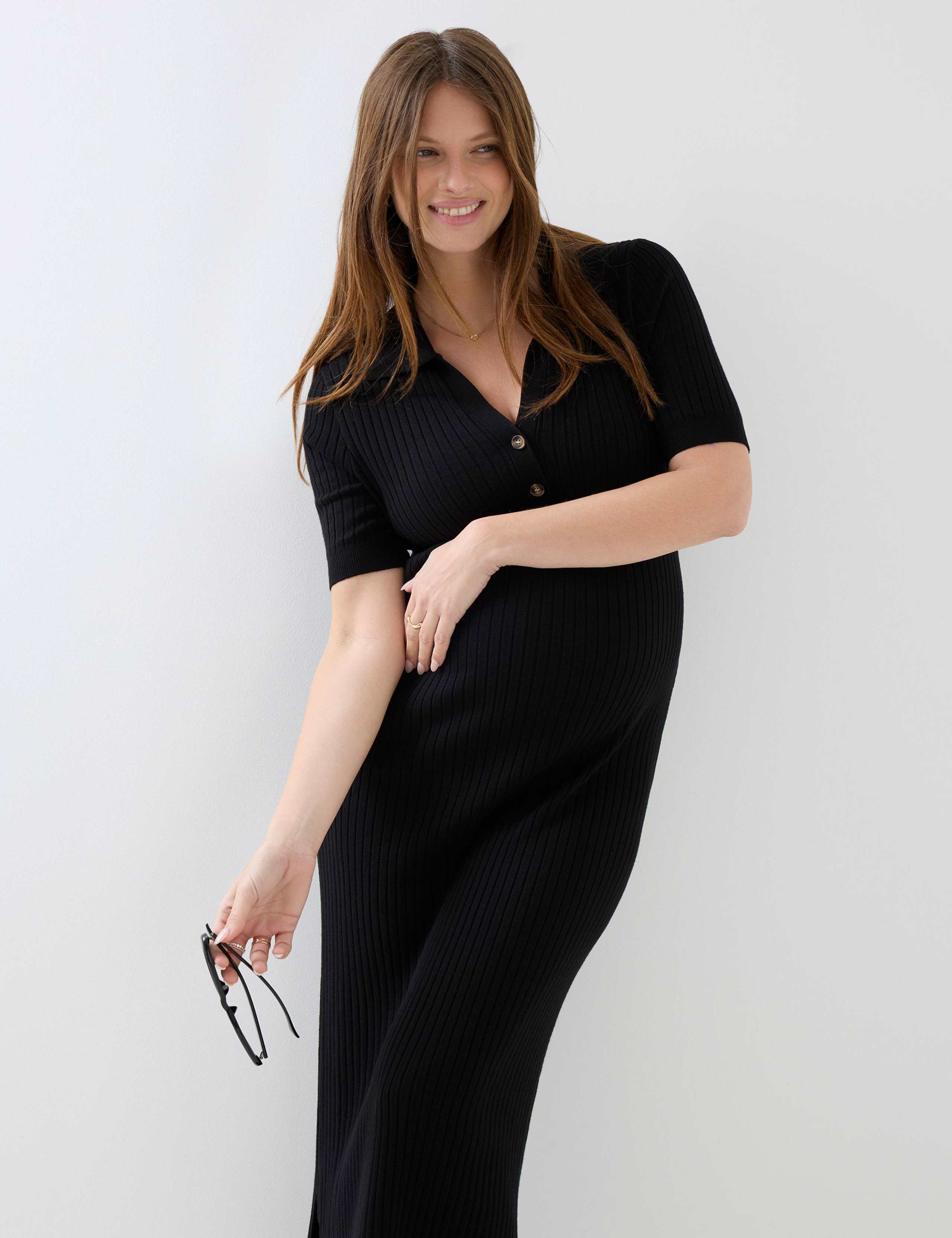 Maternity Ribbed Collared Midi Dress 4 of 6