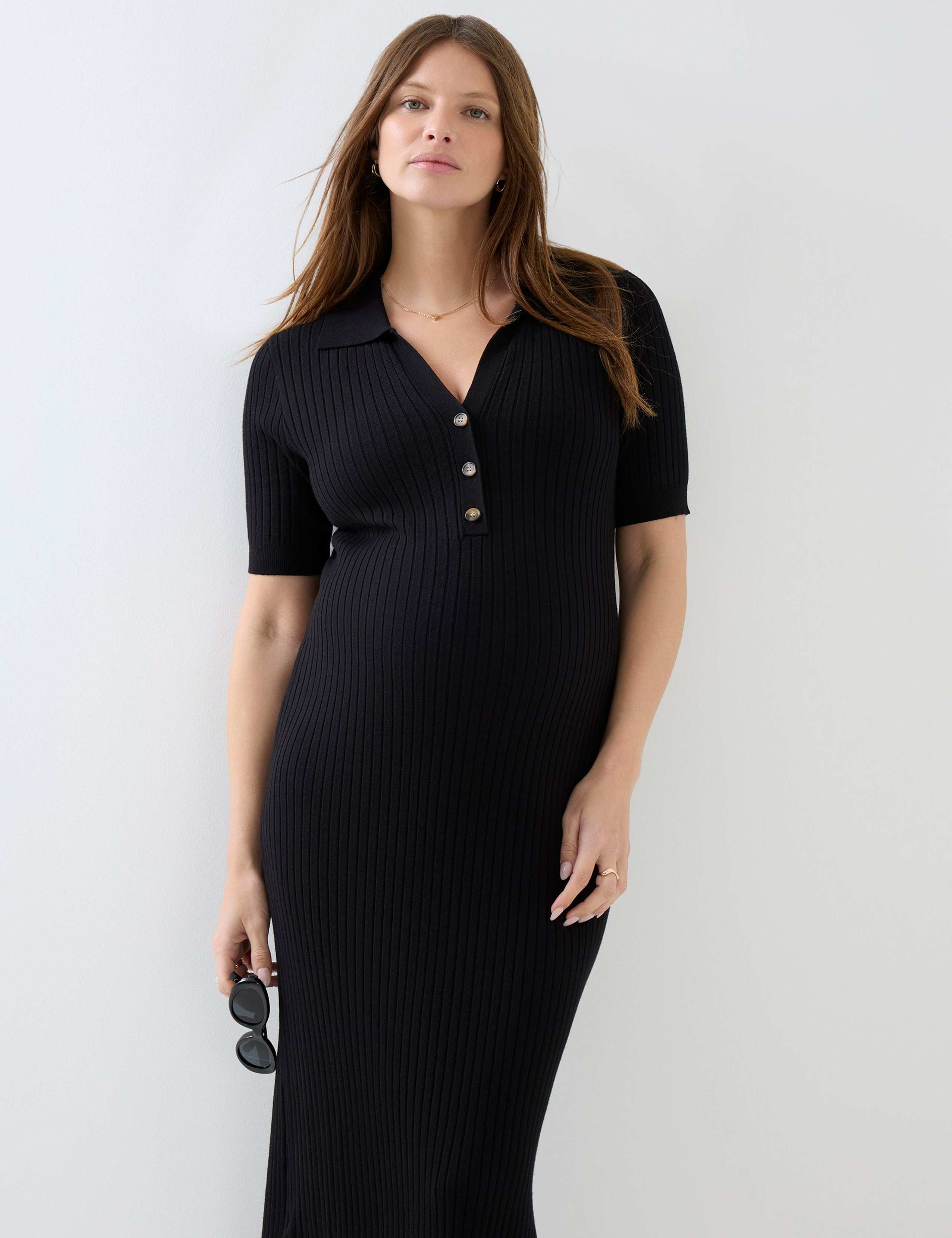 Maternity Ribbed Collared Midi Dress 5 of 6