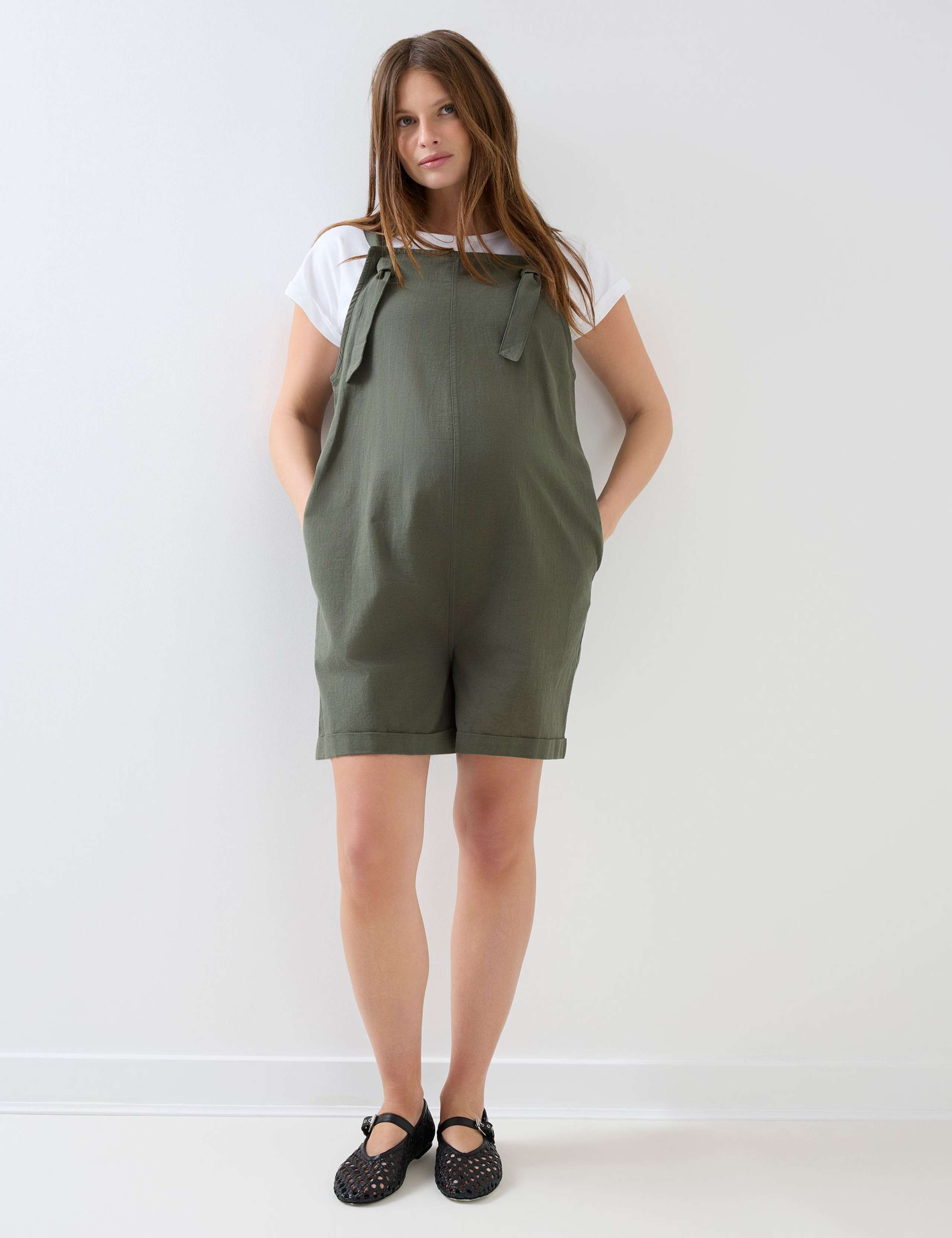 Short Maternity Dungarees with Linen 2 of 5