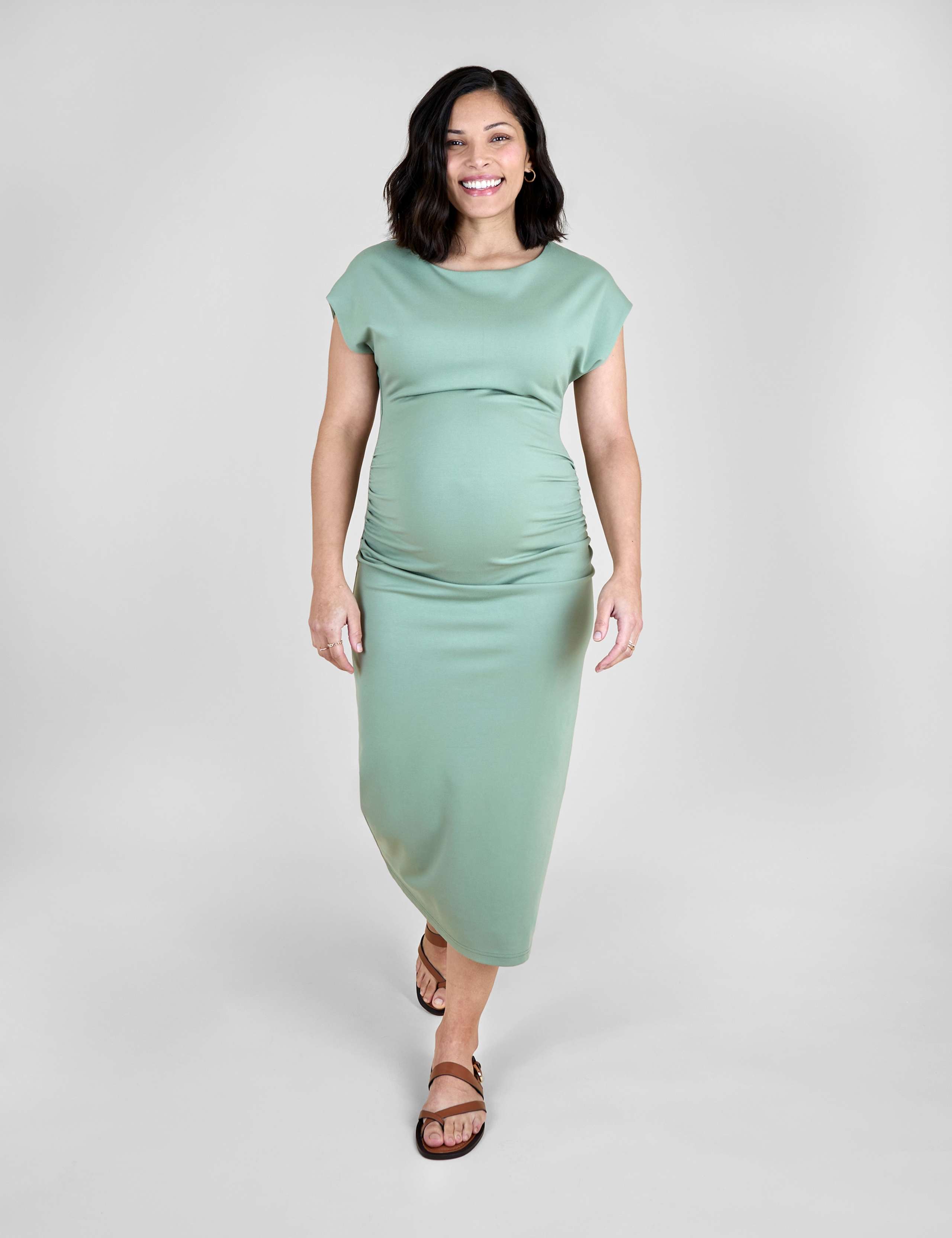 Maternity Ruched Midi Bodycon Dress 2 of 5