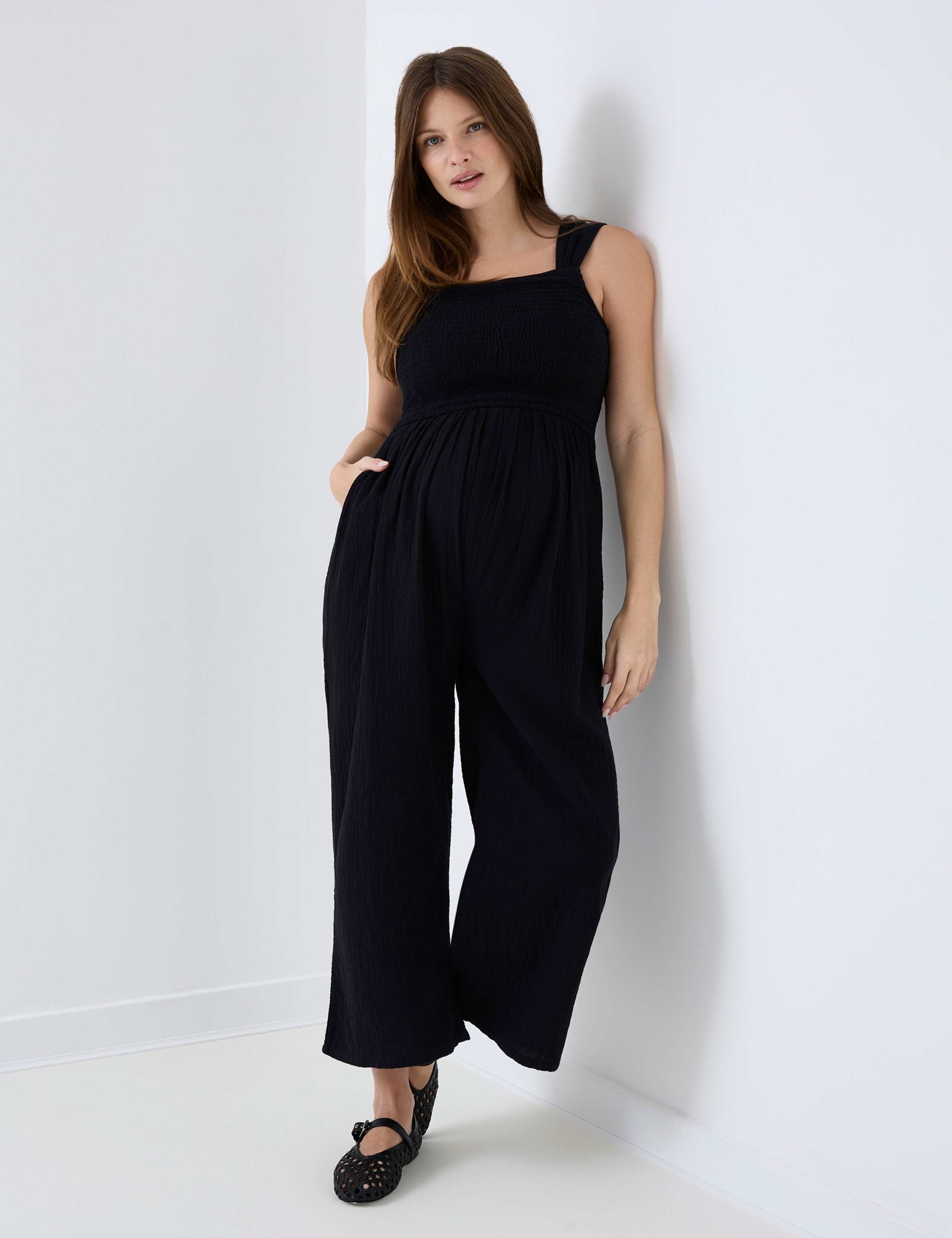 Maternity Cheesecloth Sleeveless Jumpsuit 2 of 5