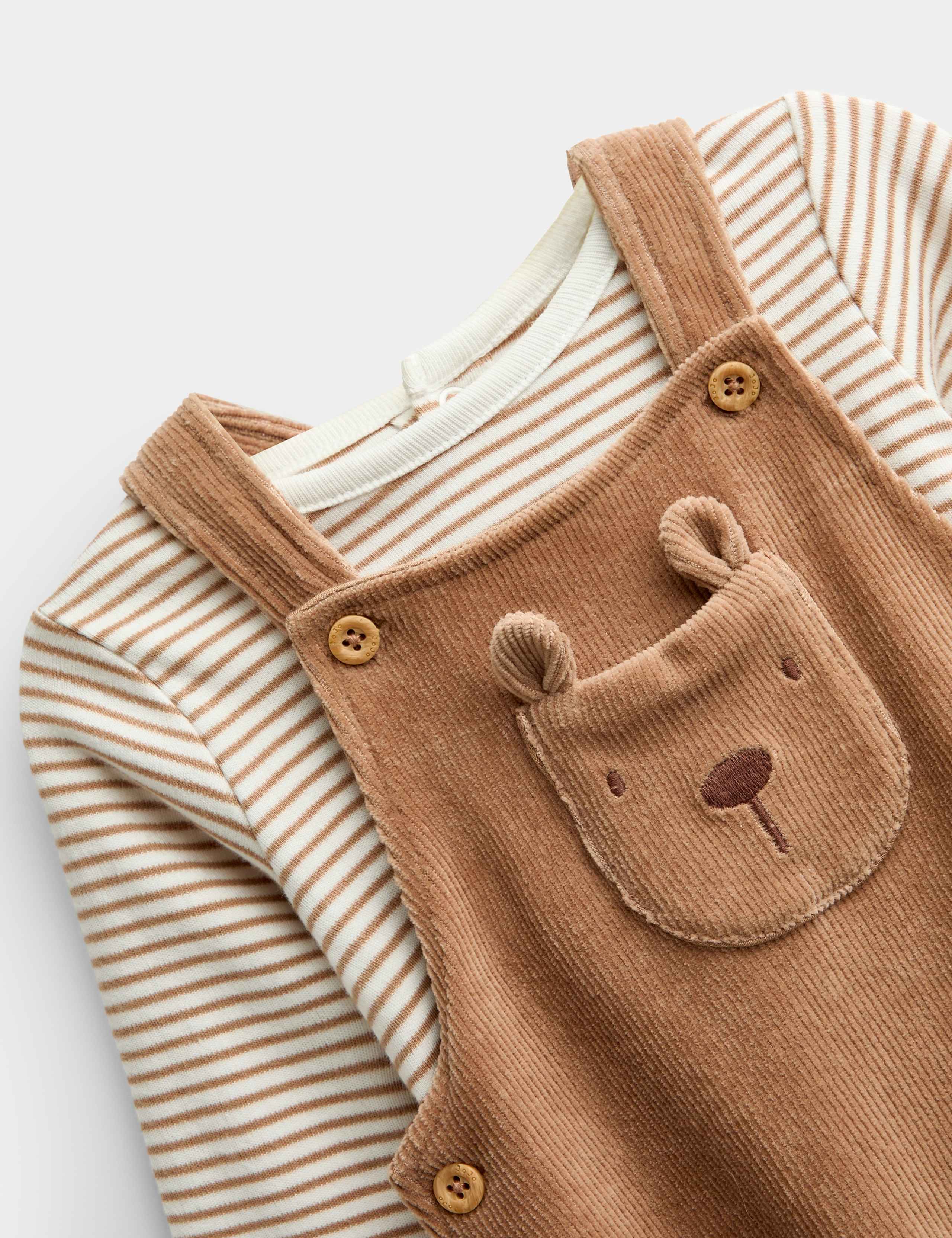 2 Piece Cotton Rich Bear Dungaree Outfit (0-2 Yrs) 6 of 8