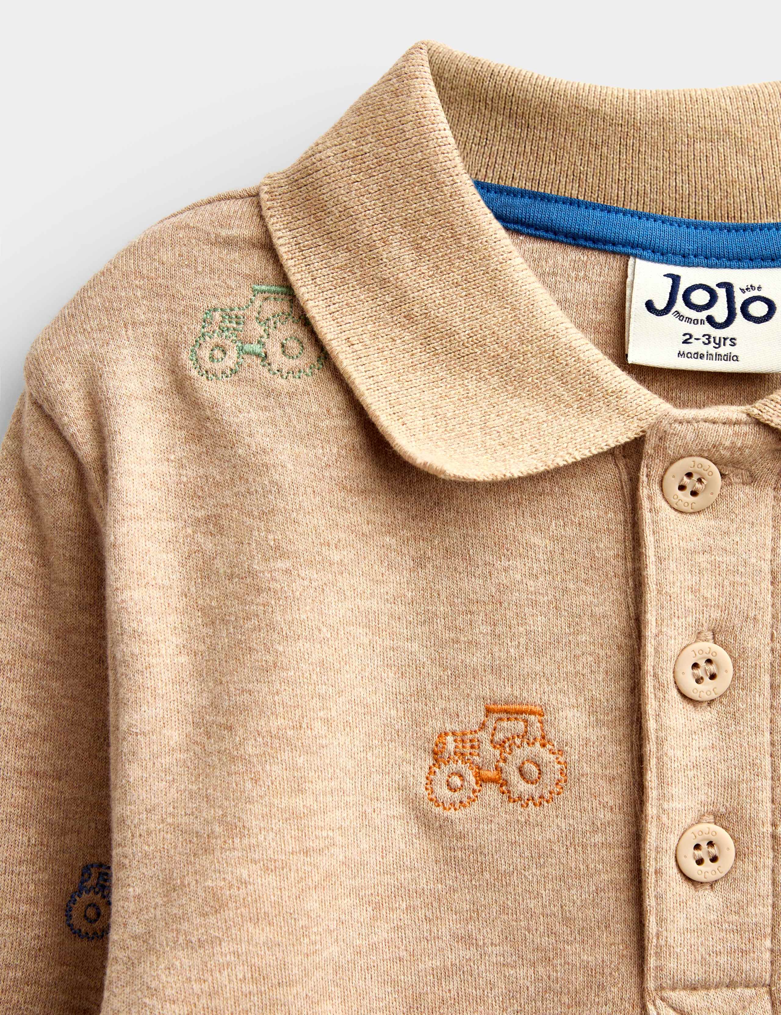 Pure Cotton Embroidered Tractor Polo Shirt (1-7 Yrs) 2 of 4