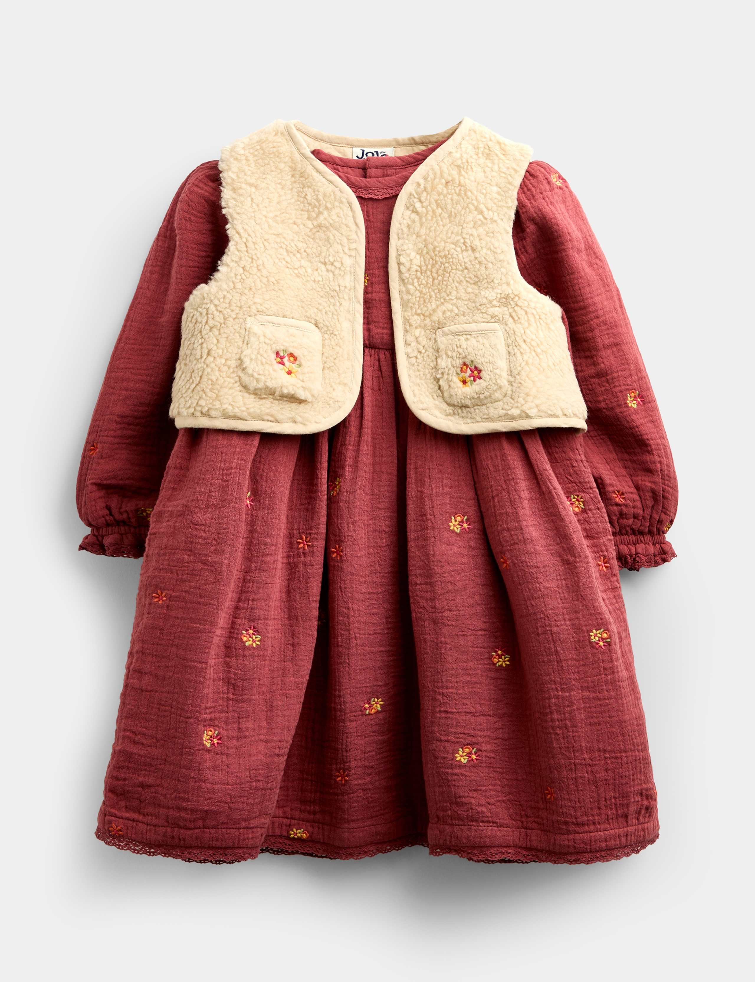 2 Piece Pure Cotton Embroidered Dress & Gilet (1-5 Yrs) 2 of 6