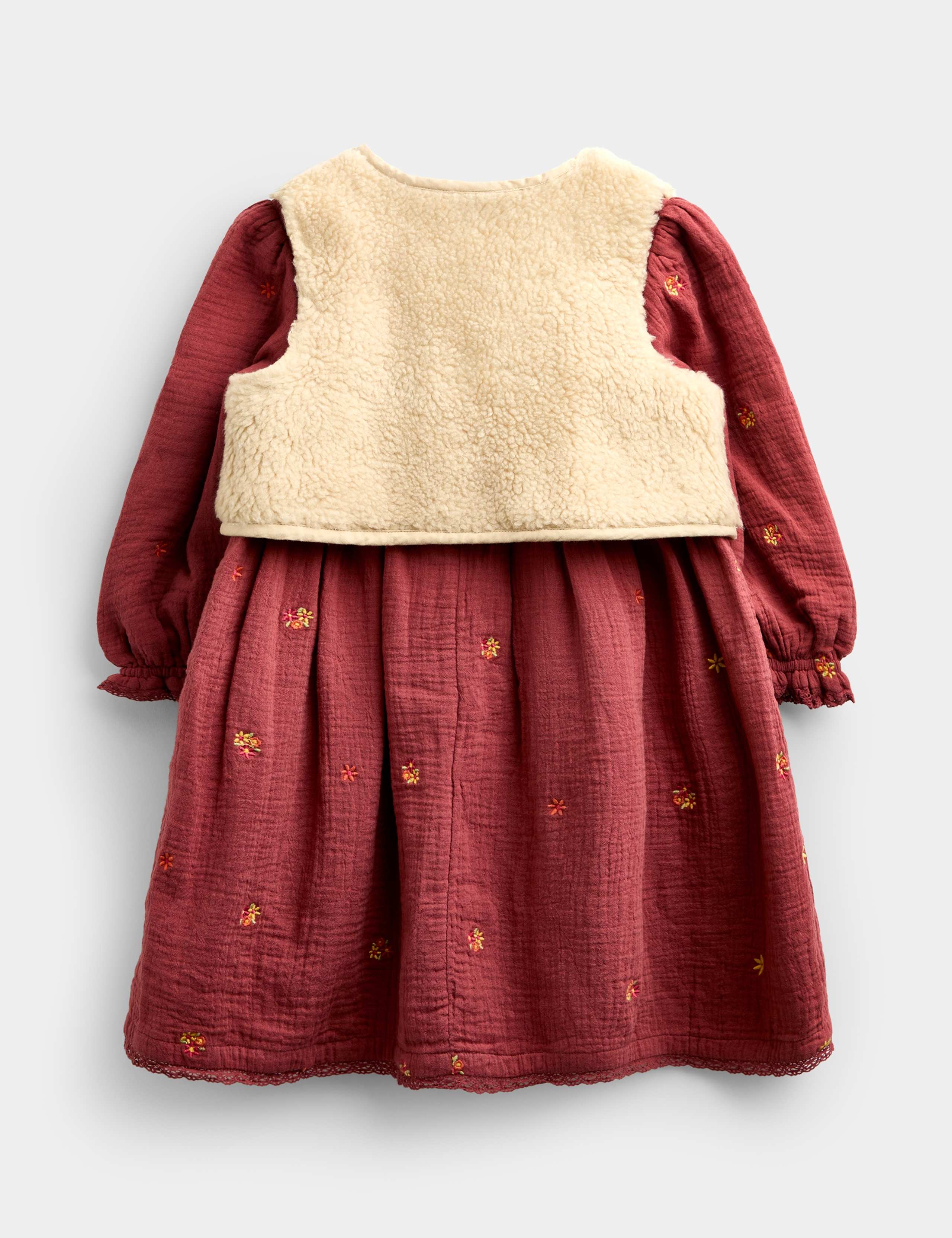 2 Piece Pure Cotton Embroidered Dress & Gilet (1-5 Yrs) 4 of 6