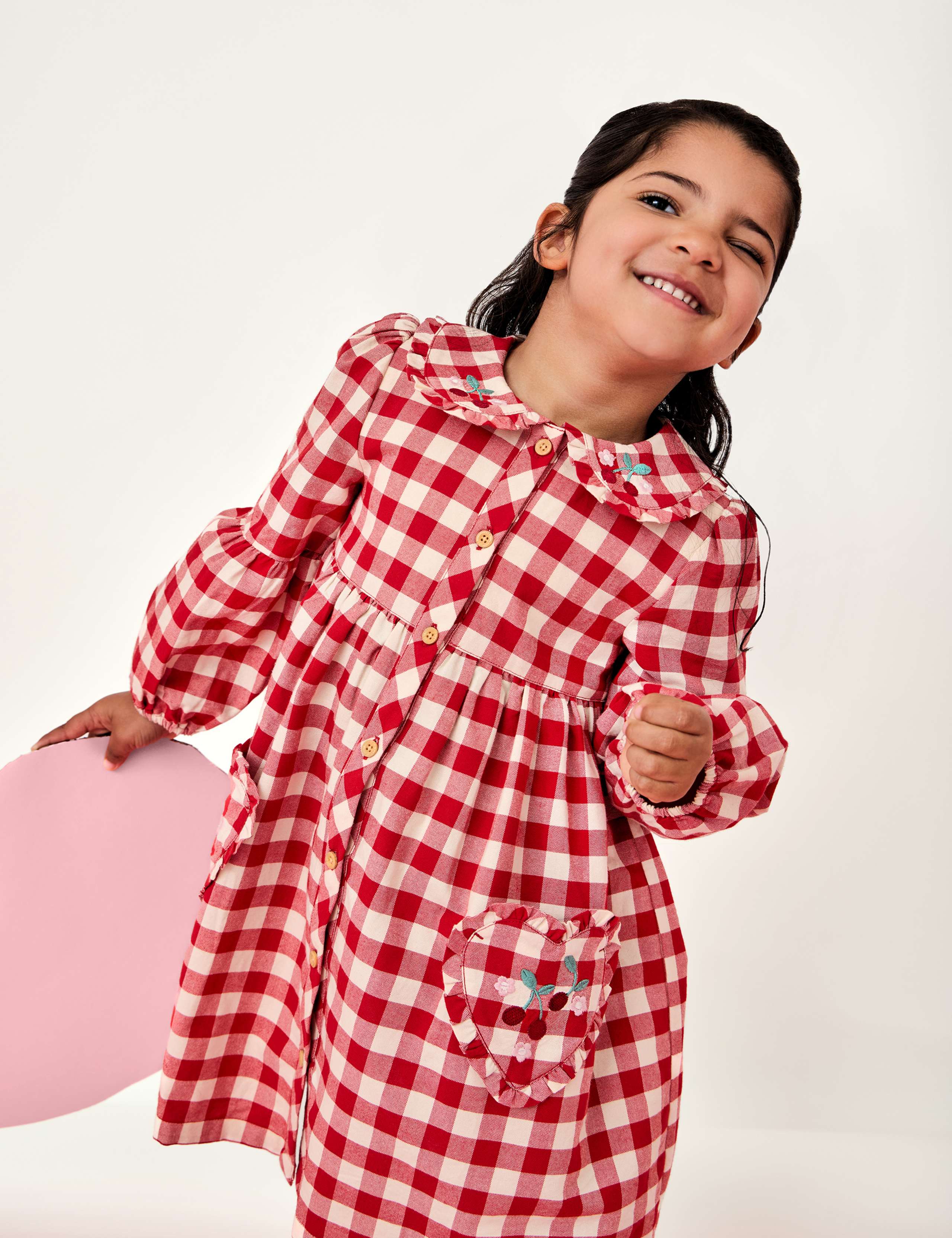 Pure Cotton Checked Heart Pocket Dress (1-5 Yrs) 1 of 5
