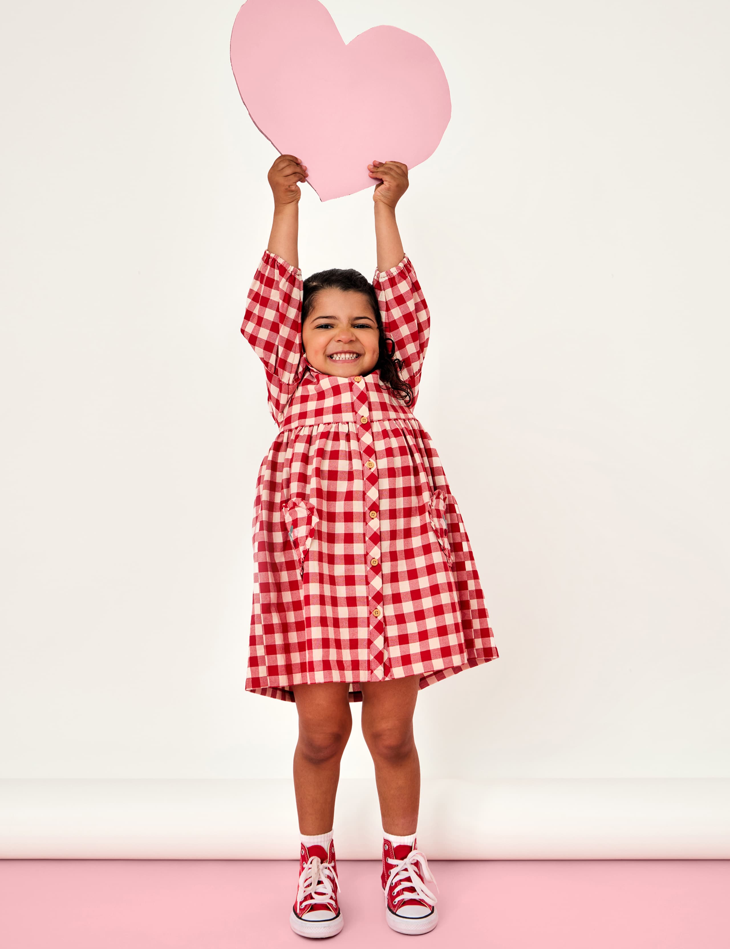 Pure Cotton Checked Heart Pocket Dress (1-5 Yrs) 3 of 5