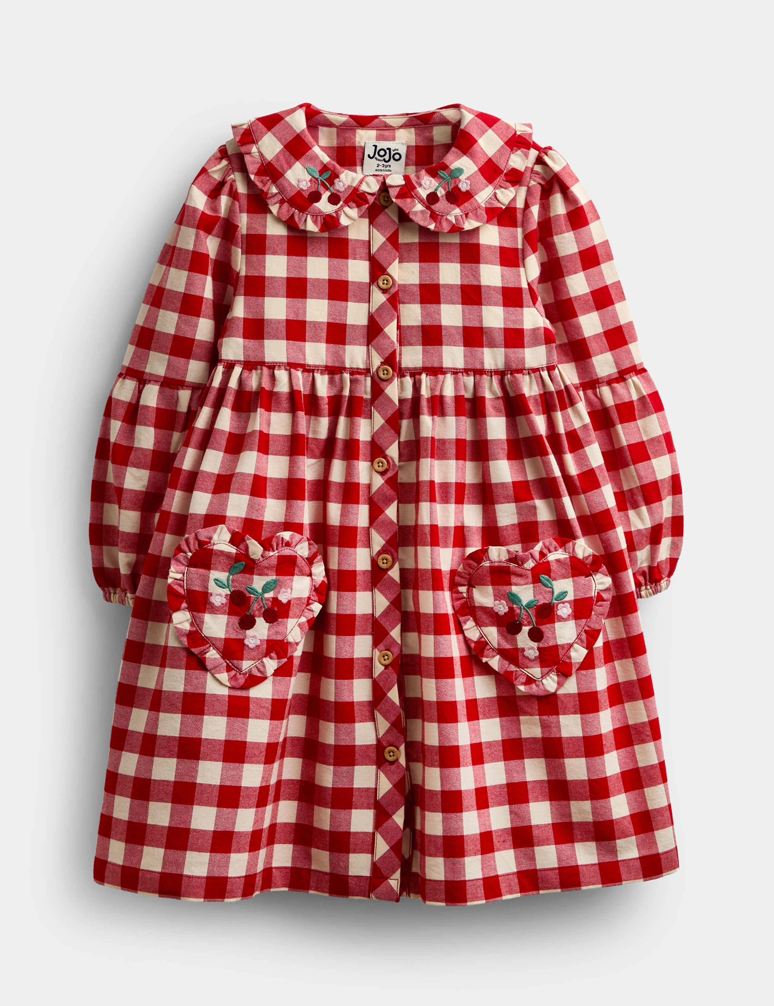 Pure Cotton Checked Heart Pocket Dress (1-5 Yrs) 2 of 5