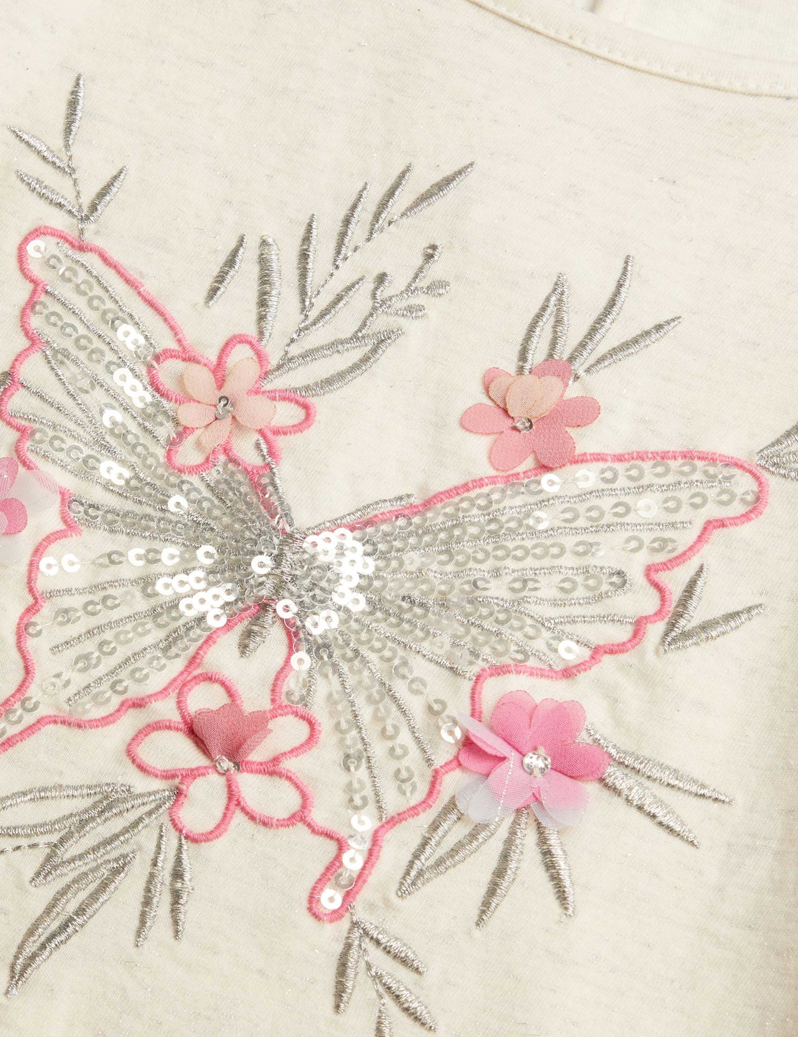 Floral Embellished Frill Sleeve T-Shirt (3-13 Yrs) 3 of 4