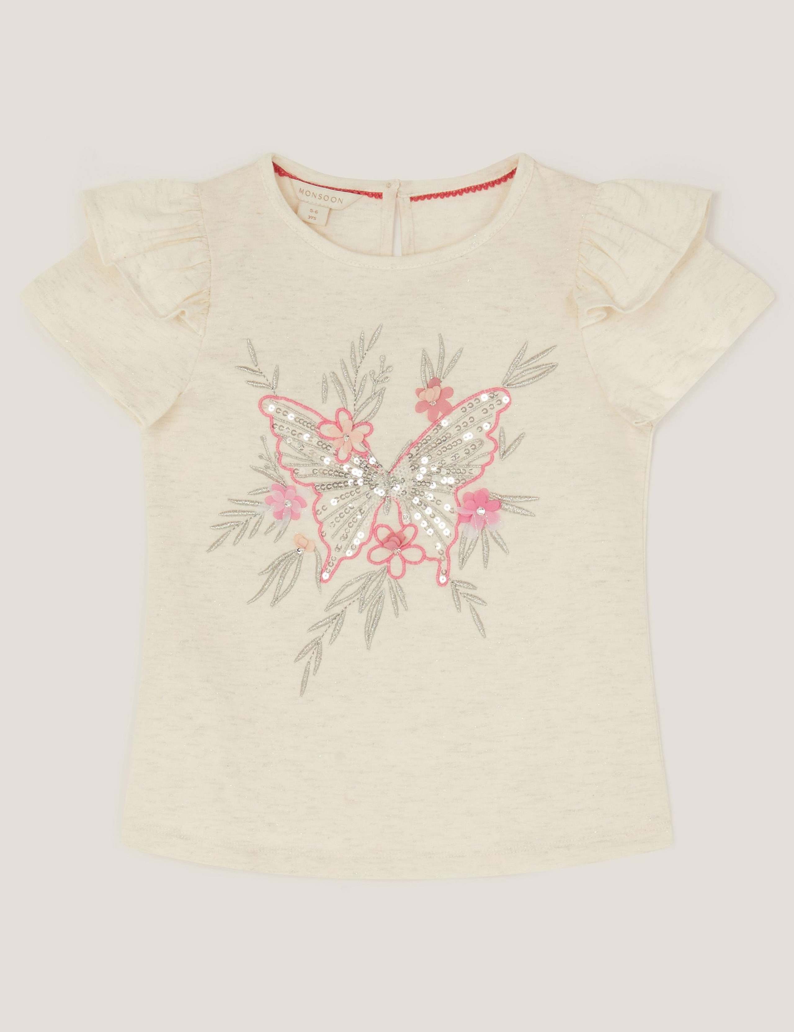 Floral Embellished Frill Sleeve T-Shirt (3-13 Yrs) 2 of 4