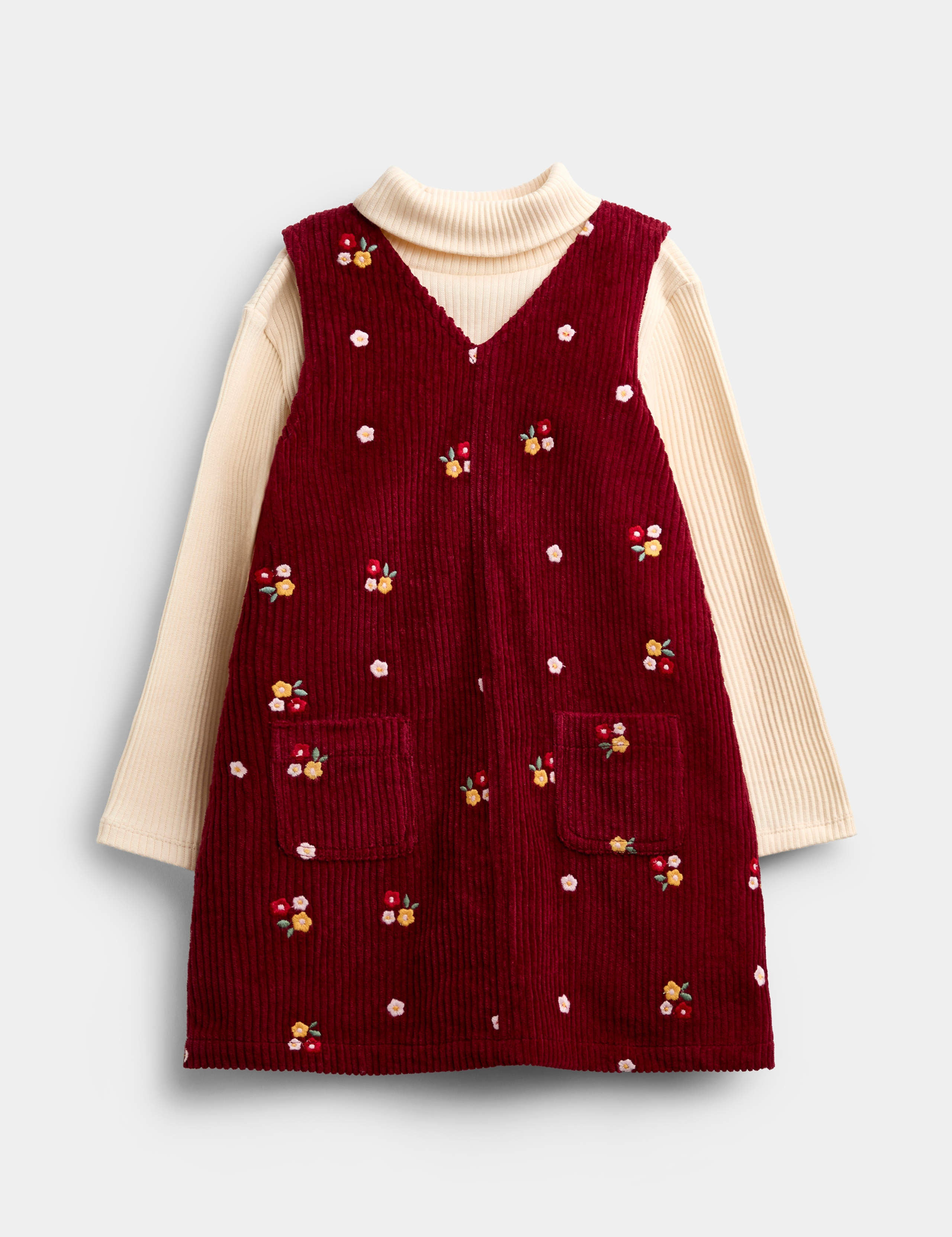 Embroidered Pinafore And Turtleneck Set 1 of 6