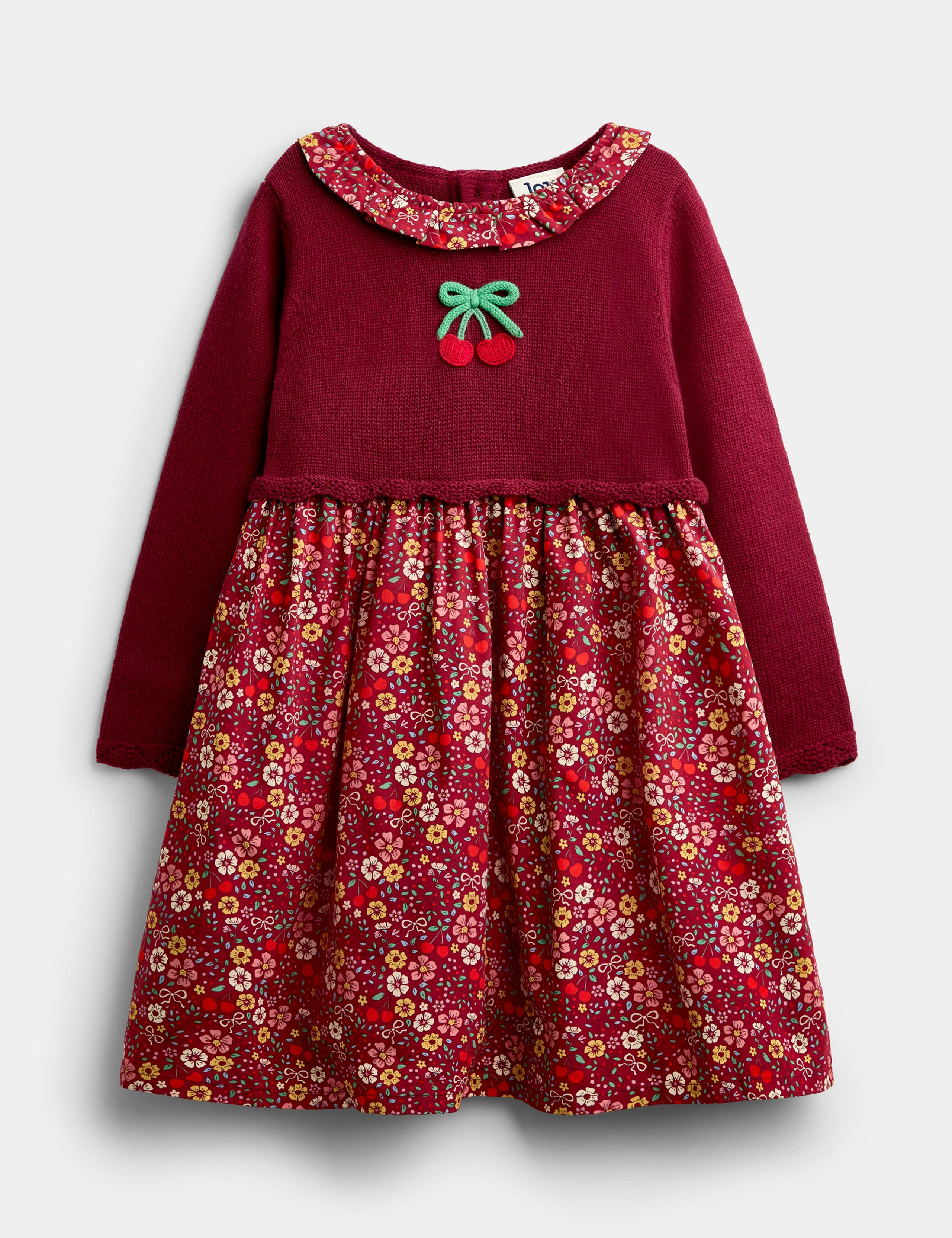 Cherry Print Knitted Combo Dress 1 of 4