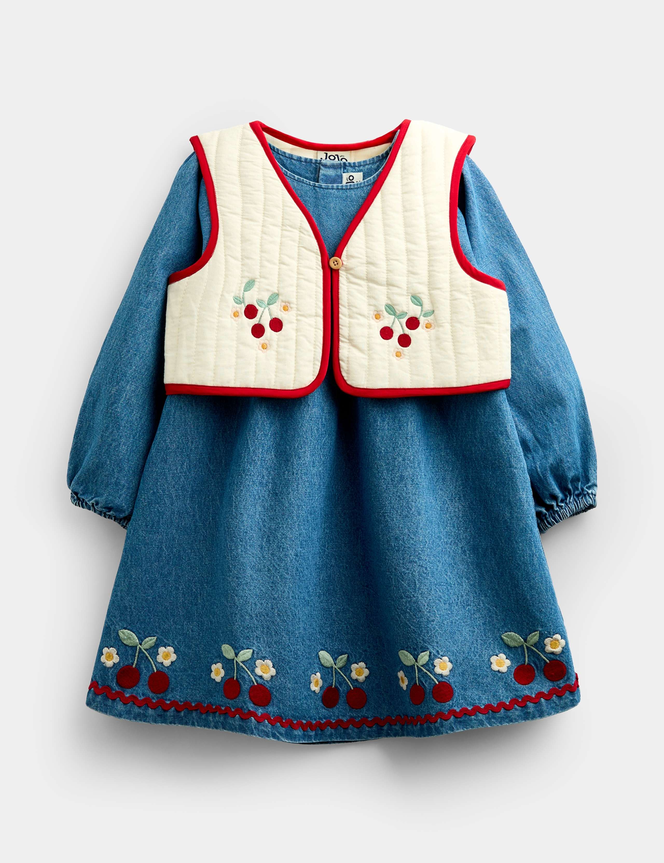 Embroidered Denim Dress And Gilet Set 6 of 9