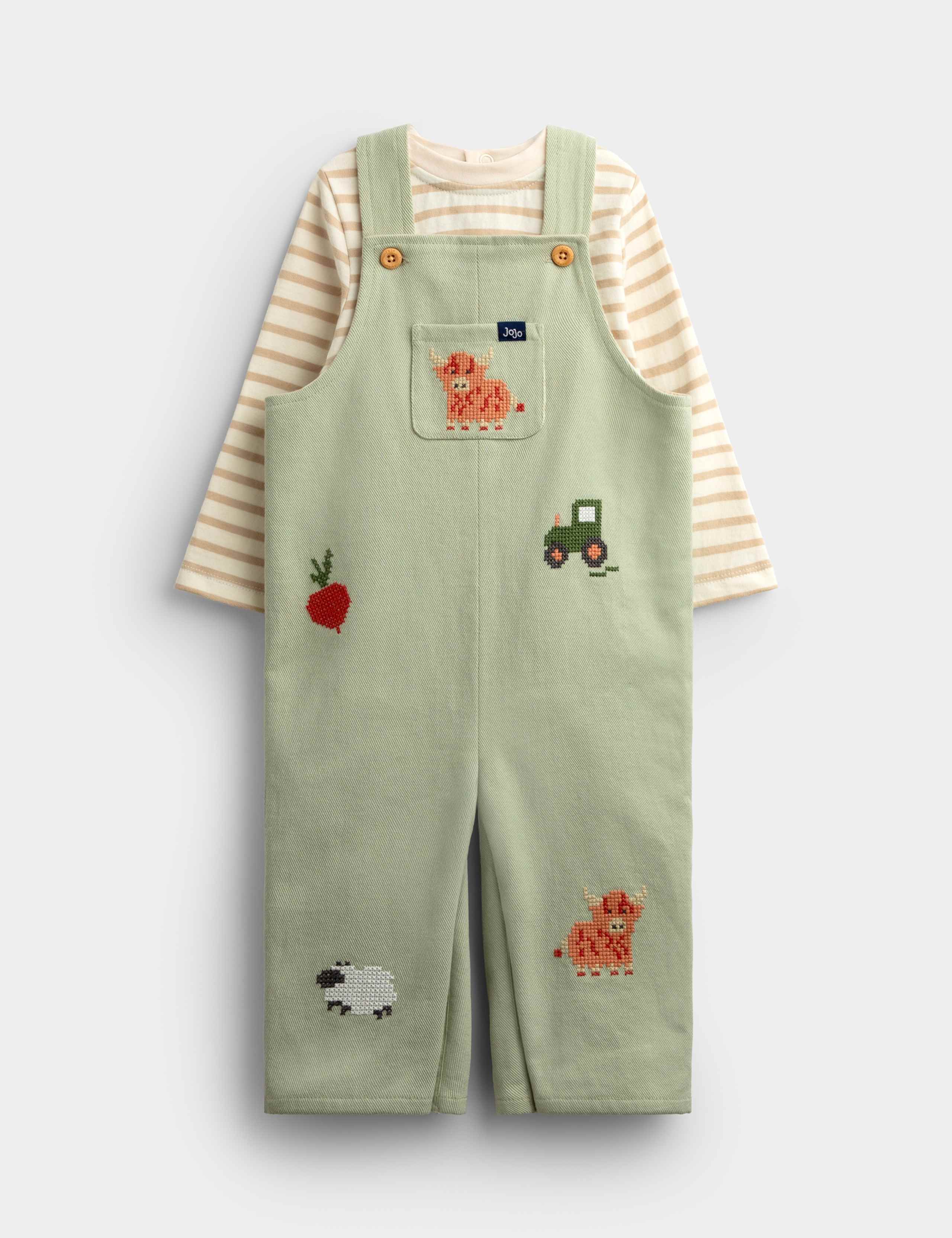 2pc Pure Cotton Embroidered Dungarees 1 of 6