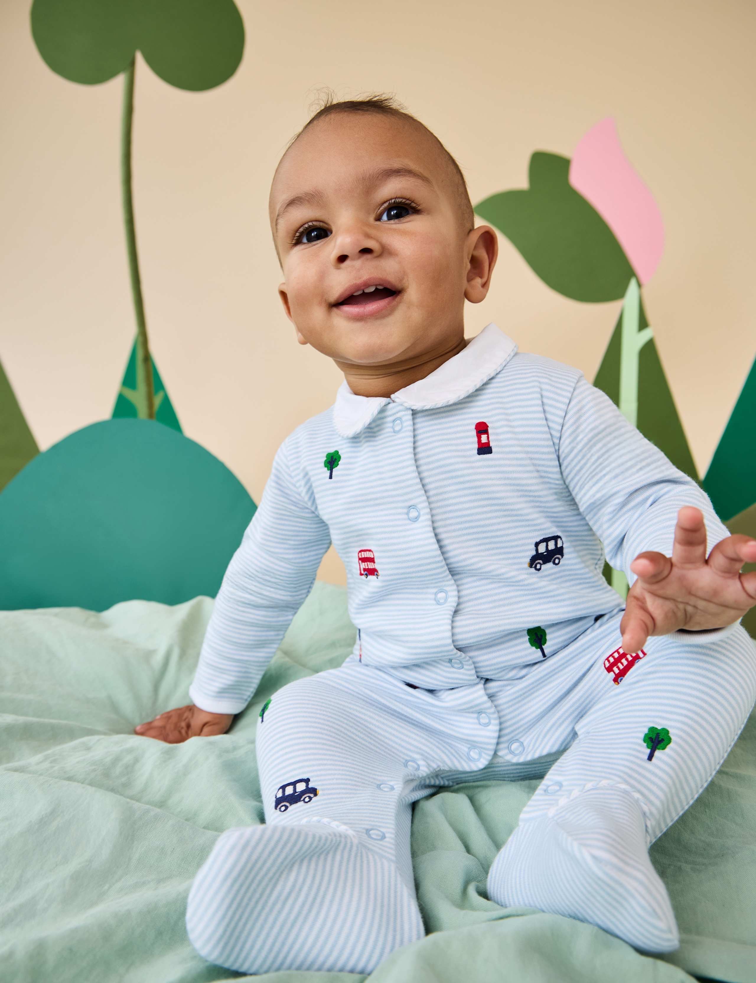 2pc Pure Cotton Embroidered Sleepsuit & Hat 3 of 8