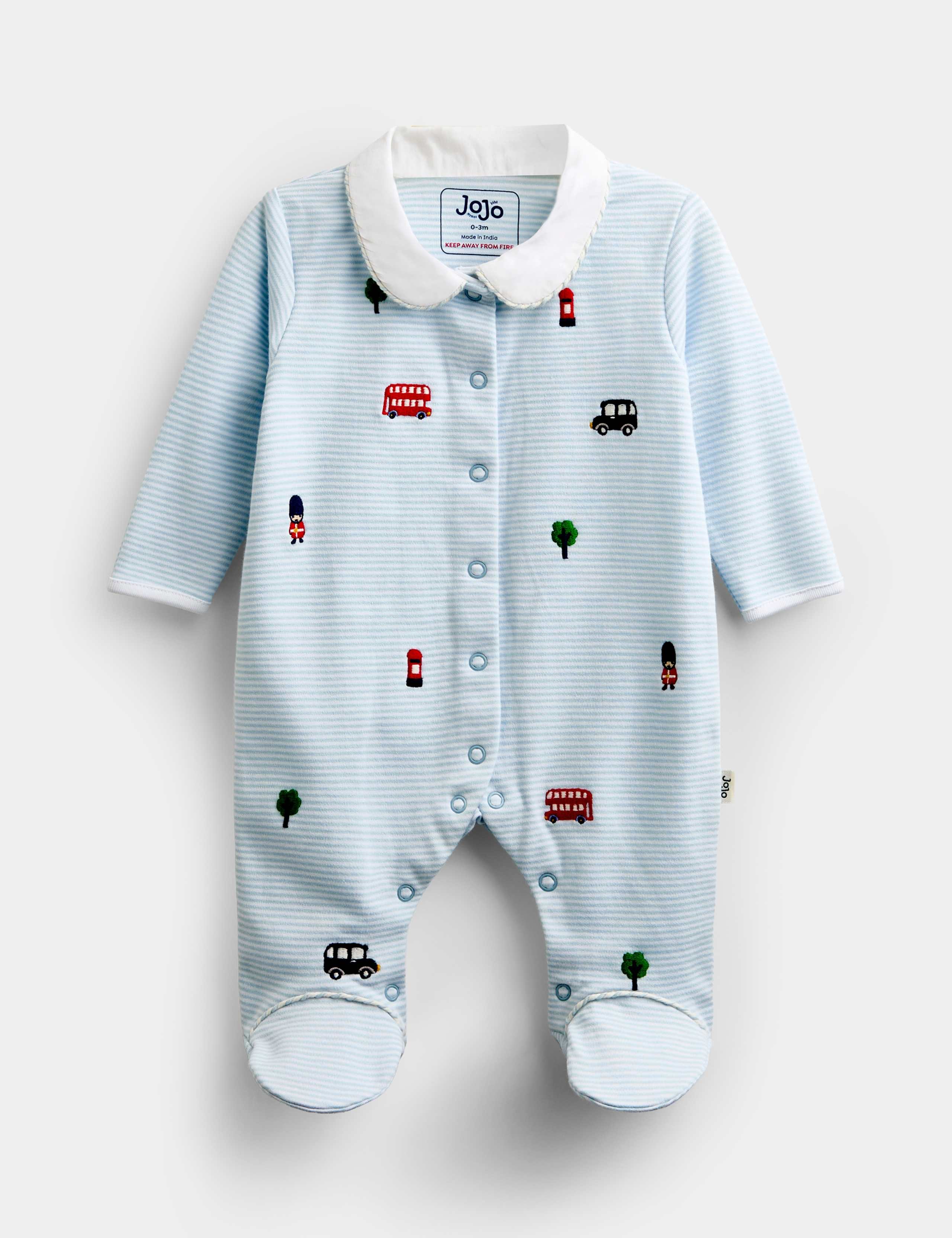 2pc Pure Cotton Embroidered Sleepsuit & Hat 2 of 8