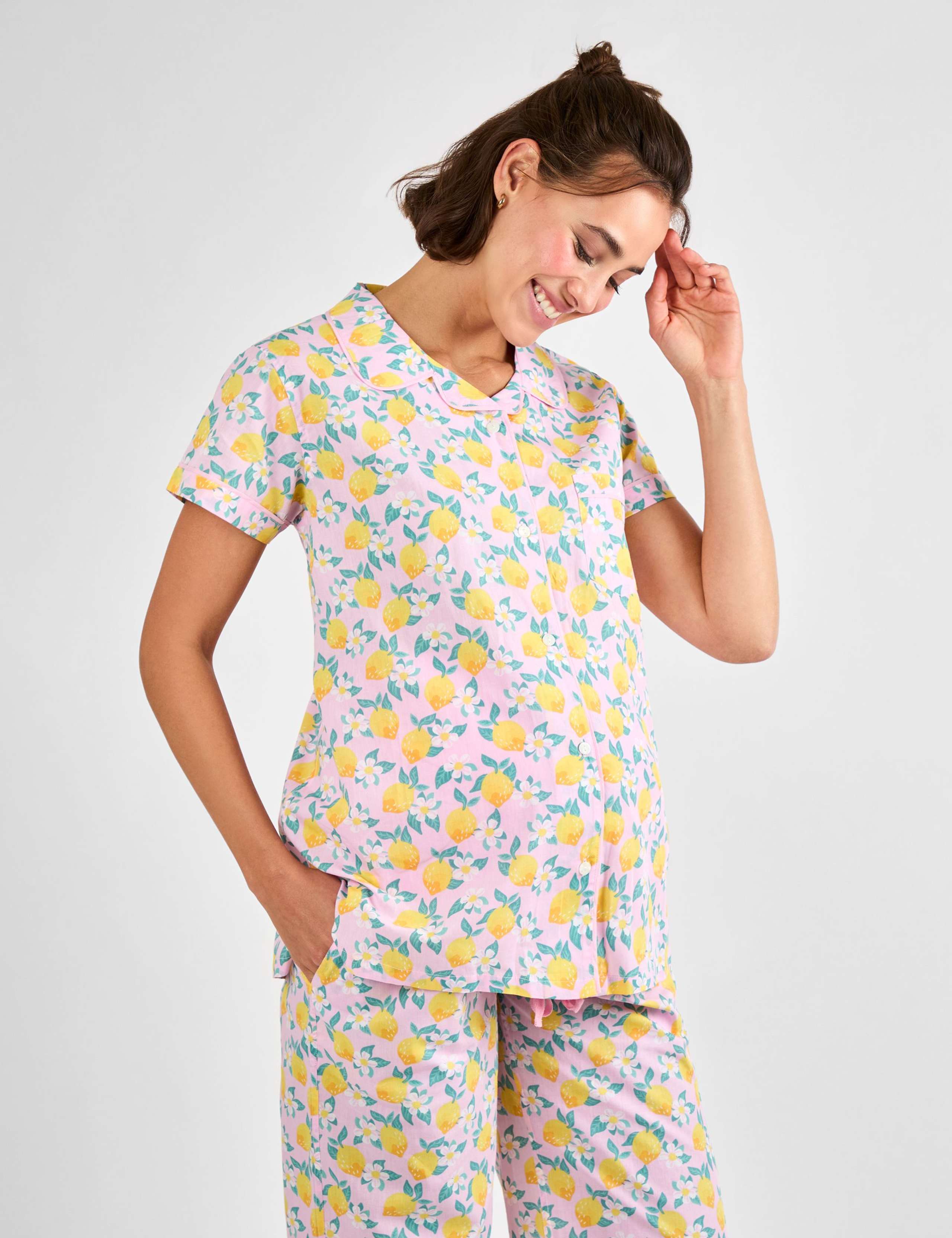 Maternity Pure Cotton Lemon Pyjama Set 2 of 5