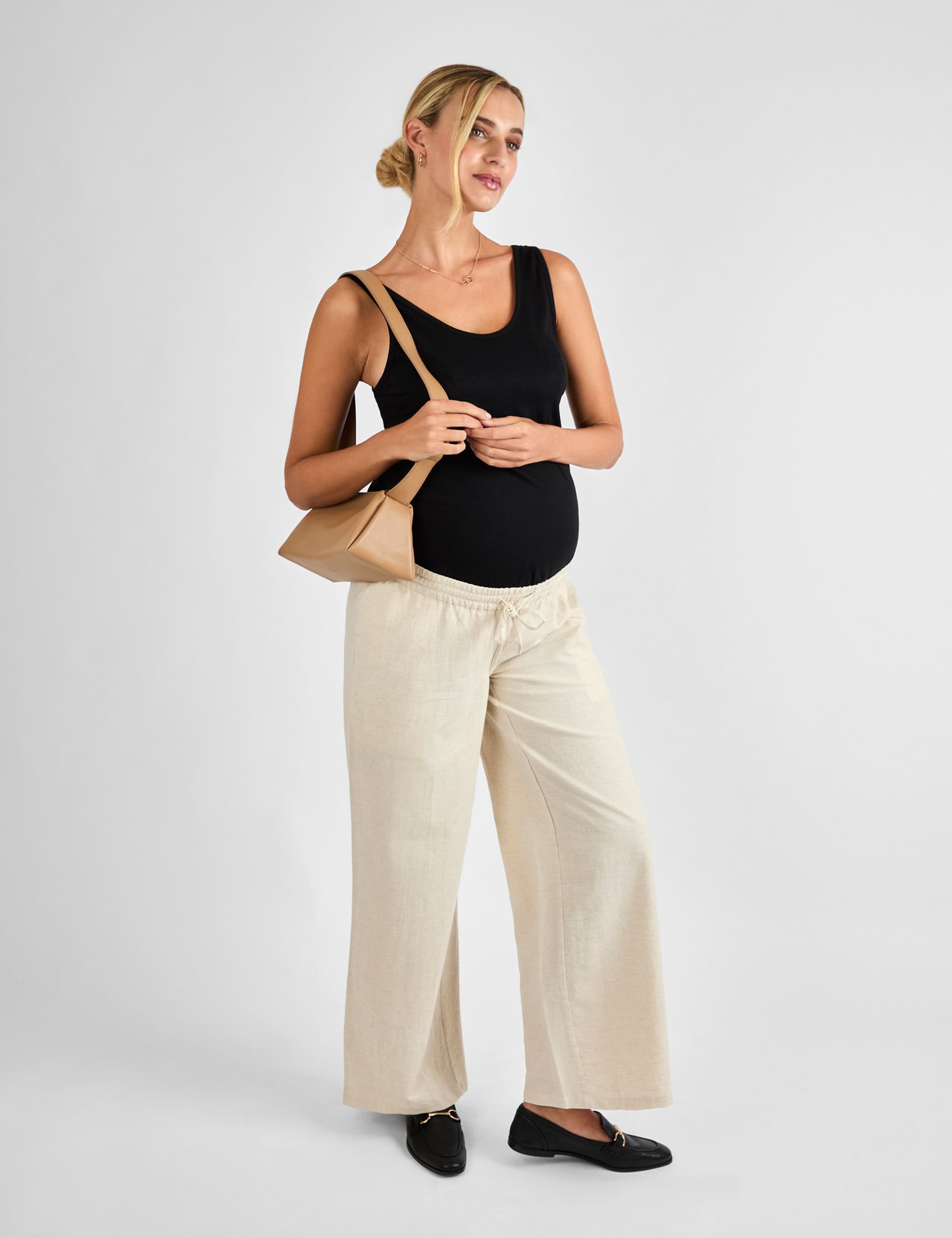 Maternity Cotton Rich Wide Leg Trousers with Linen 1 of 4