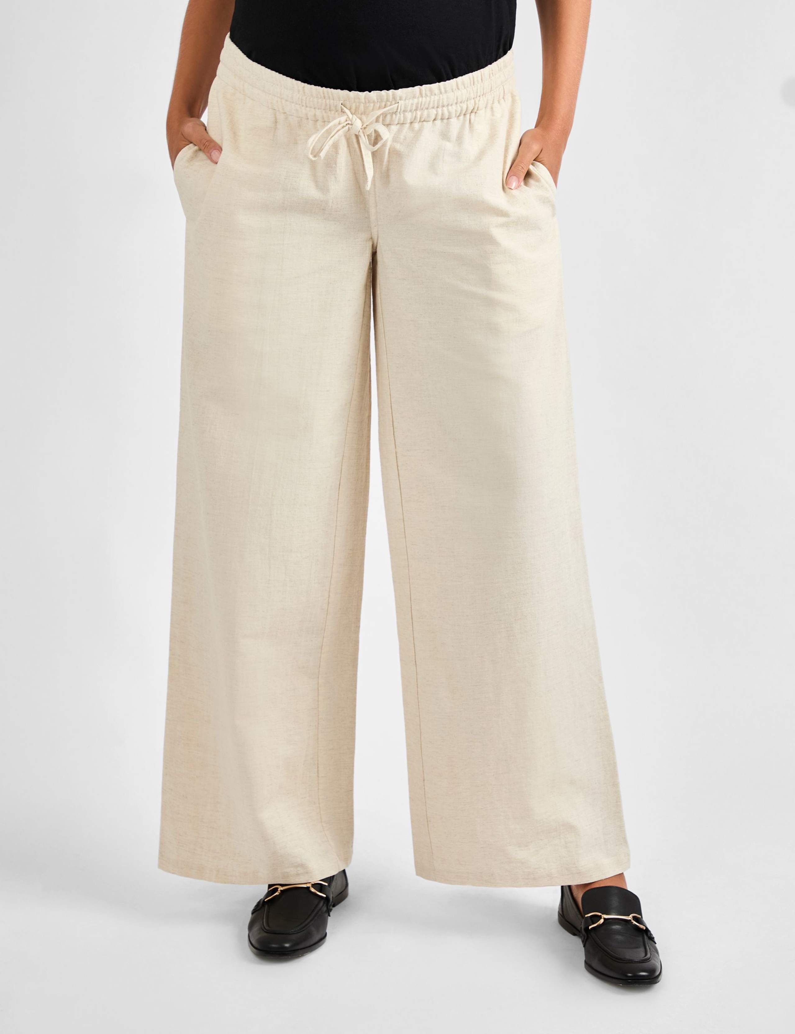 Maternity Cotton Rich Wide Leg Trousers with Linen 2 of 4