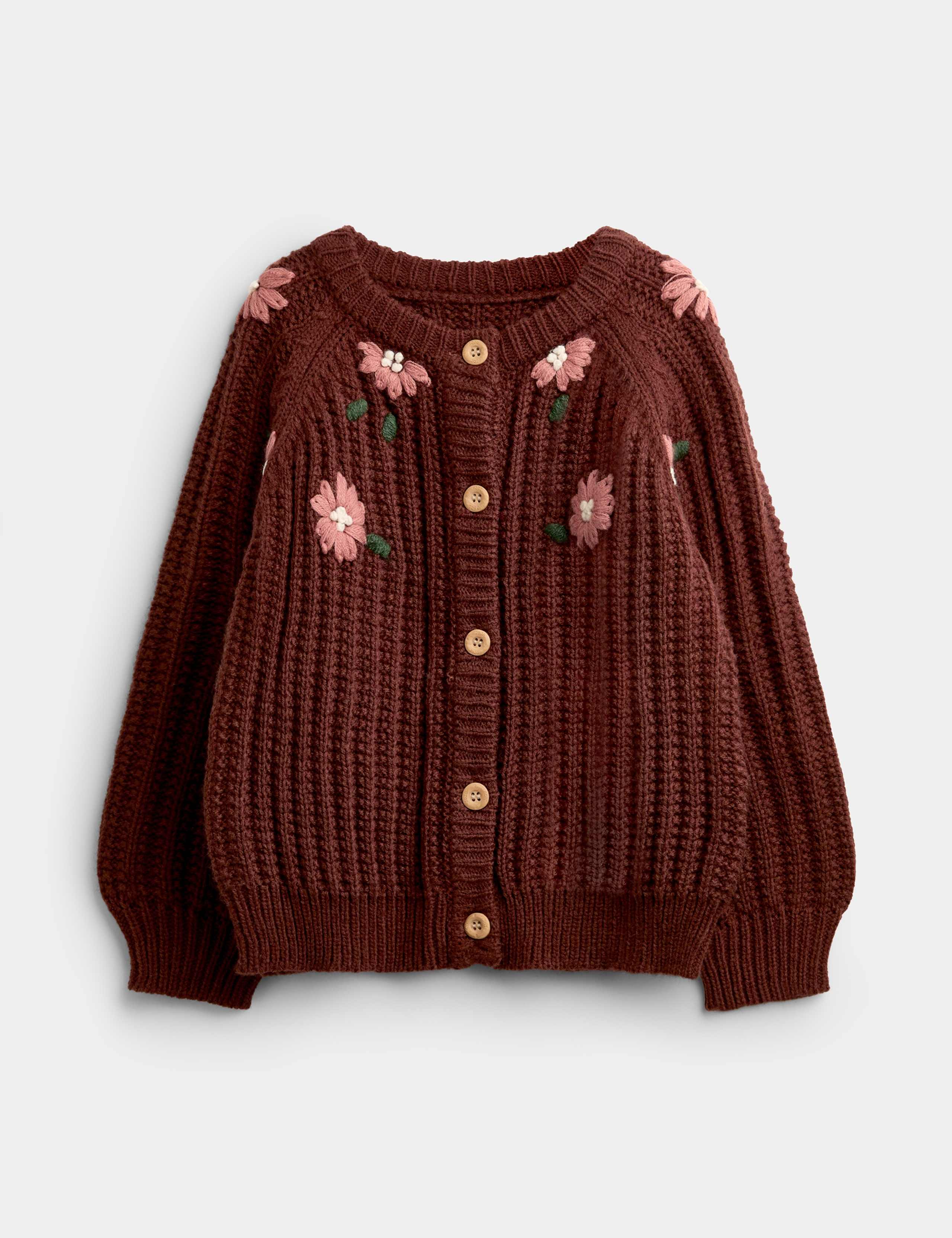 Flower Embroidered Ribbed Cardigan 1 of 4