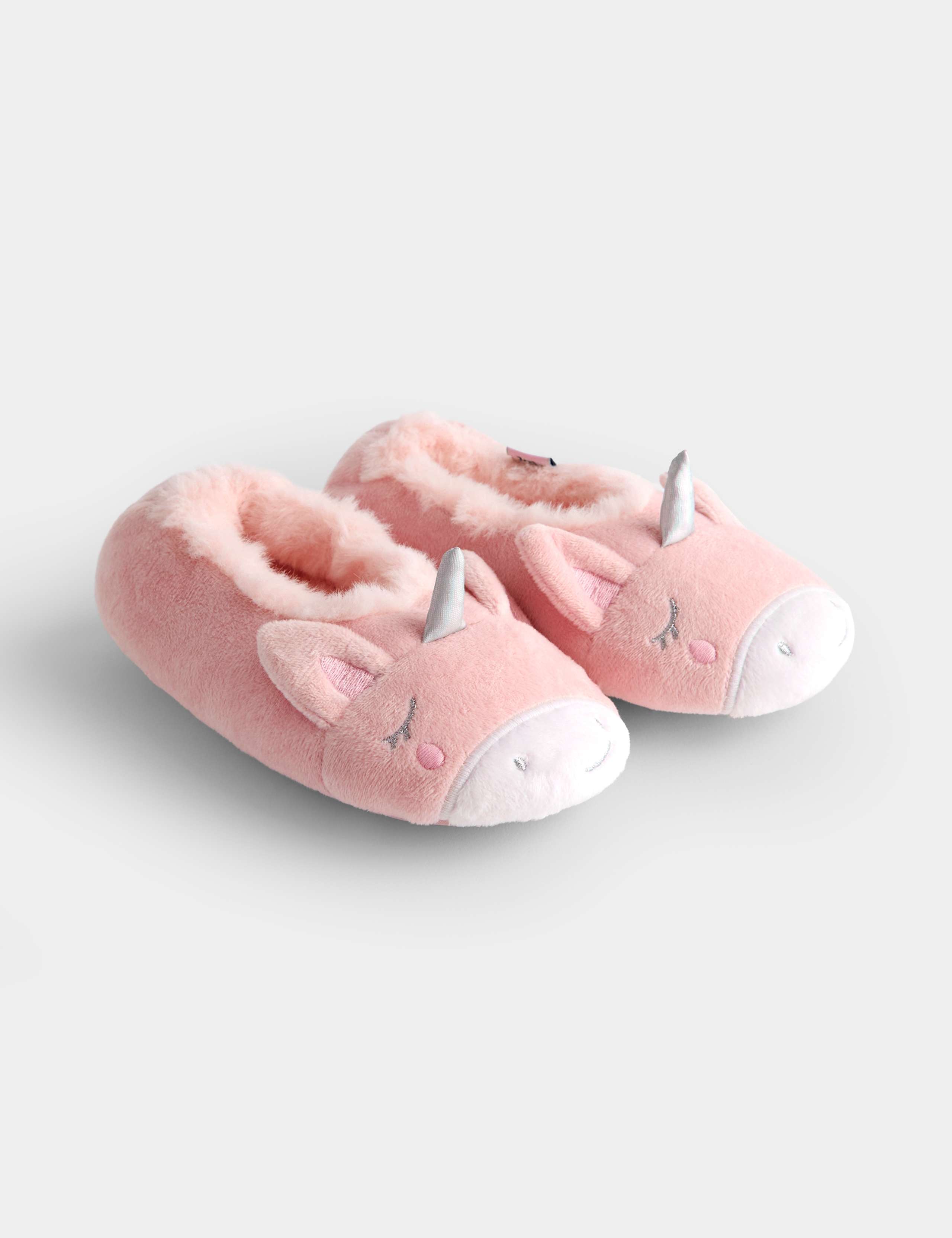 Kids Plush Lined Unicorn Slippers 1 of 4