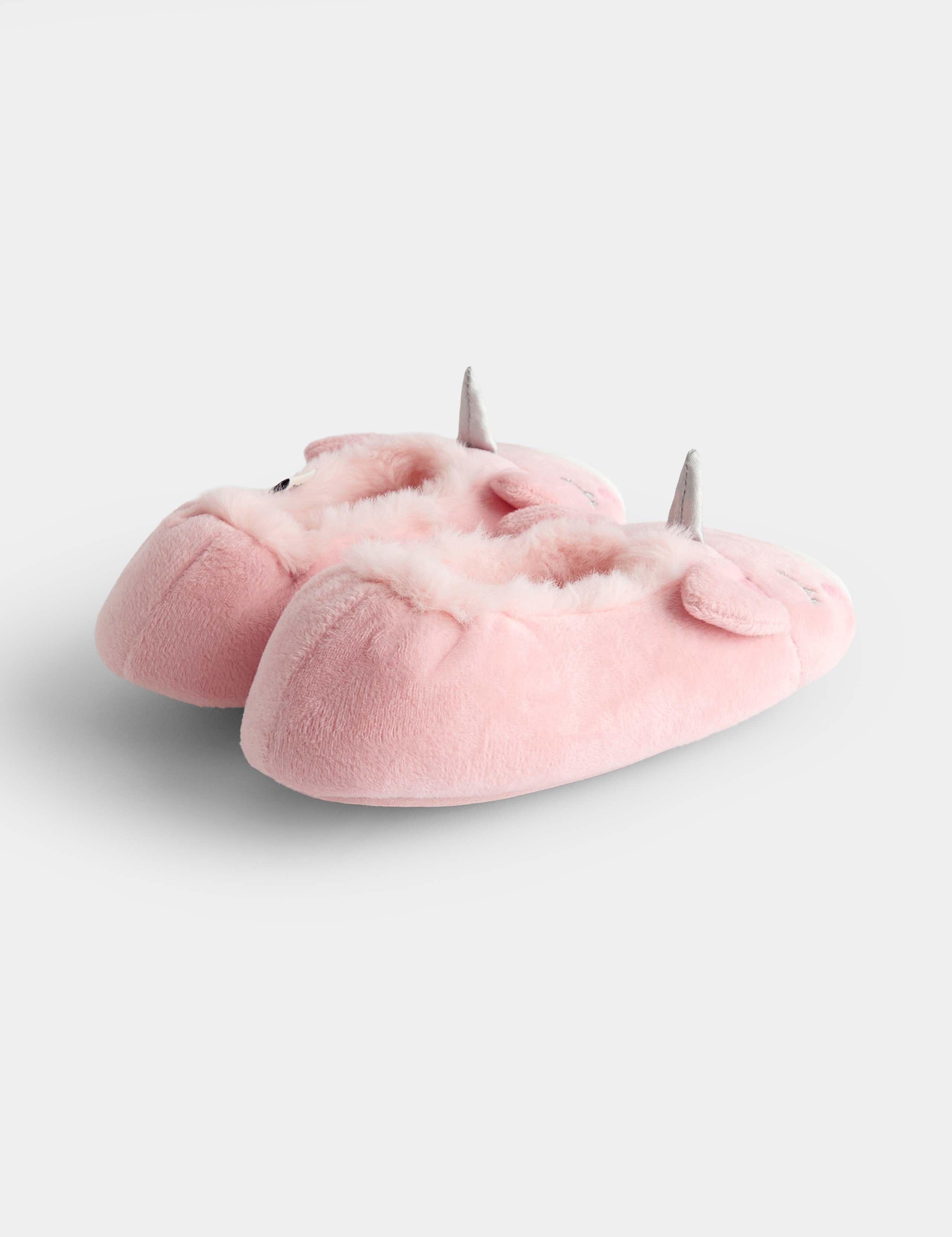 Kids Plush Lined Unicorn Slippers 2 of 4