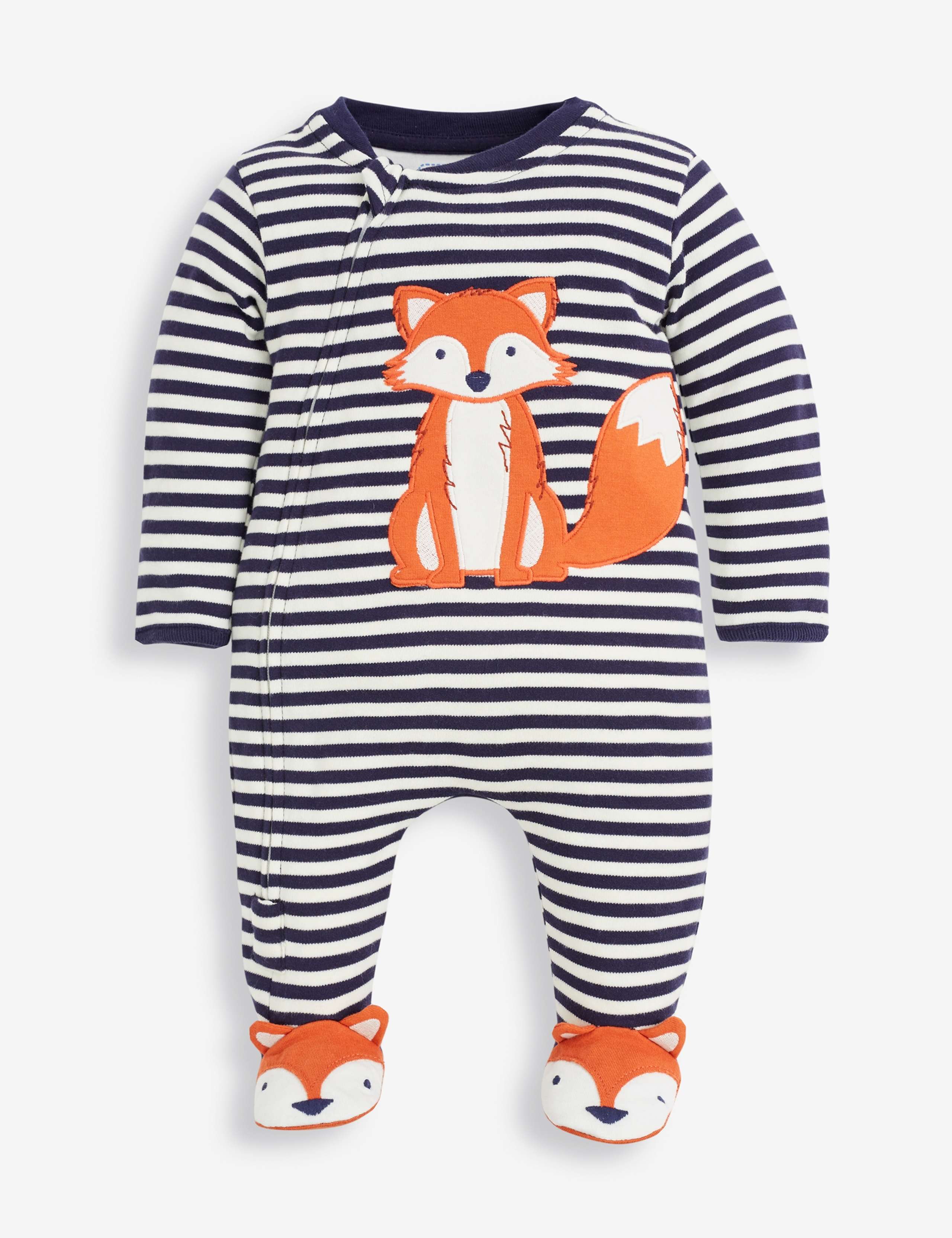 Pure Cotton Fox Applique Zip Up Sleepsuit 2 of 4