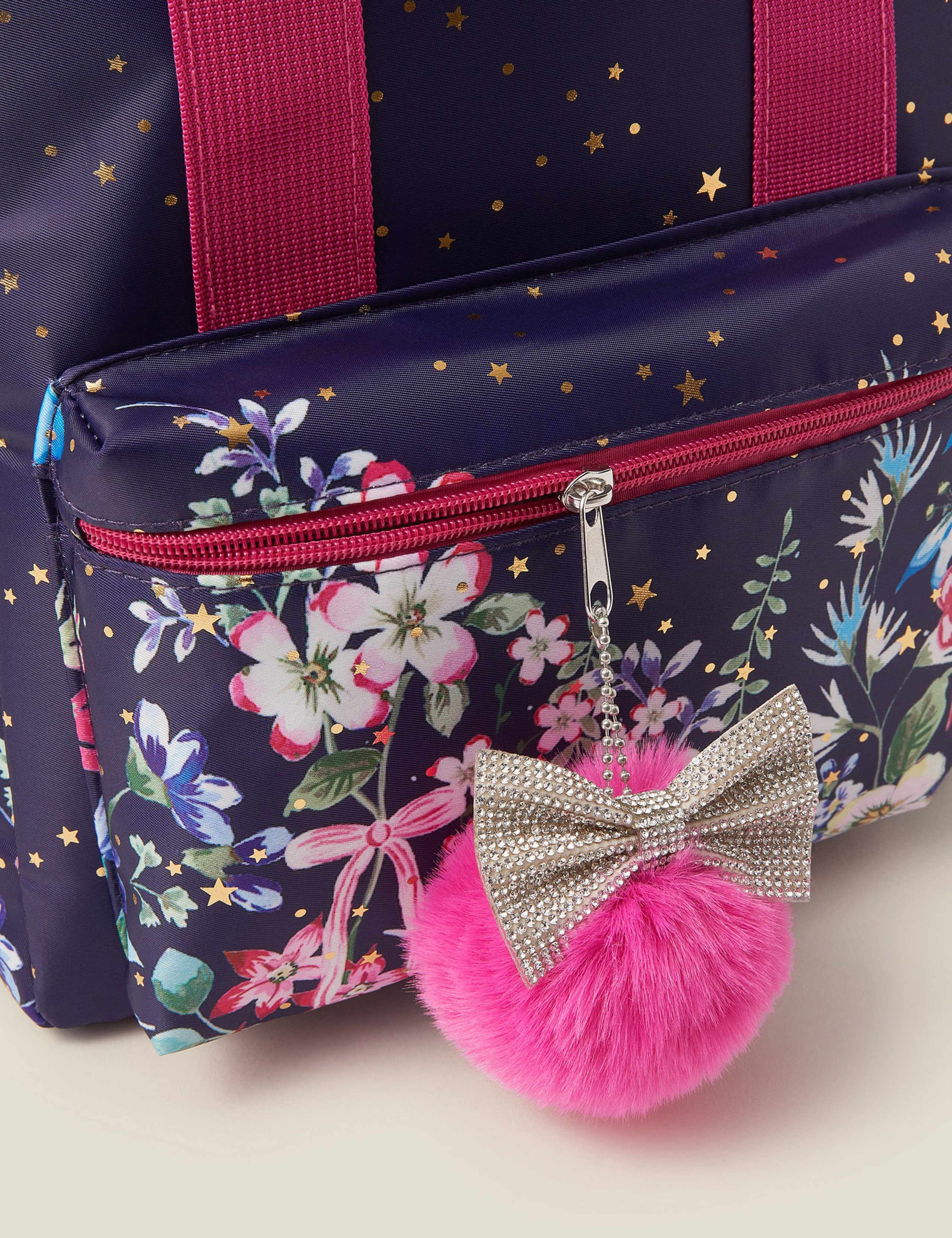 Floral Bow Pom Pom Charm Backpack 3 of 4