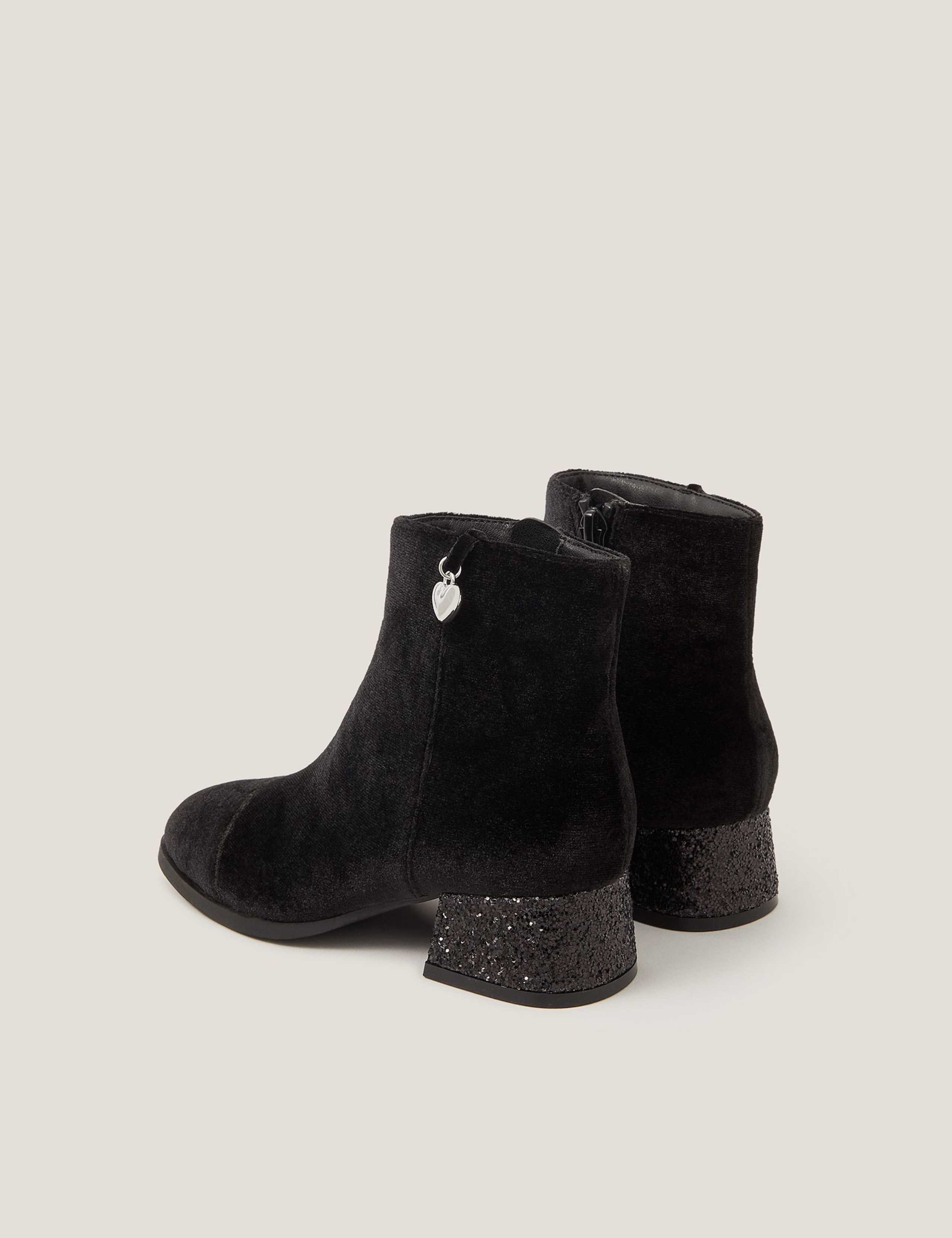 Velvet Glitter Heel Charm Ankle Boots (10 Small-4 Large) 2 of 3