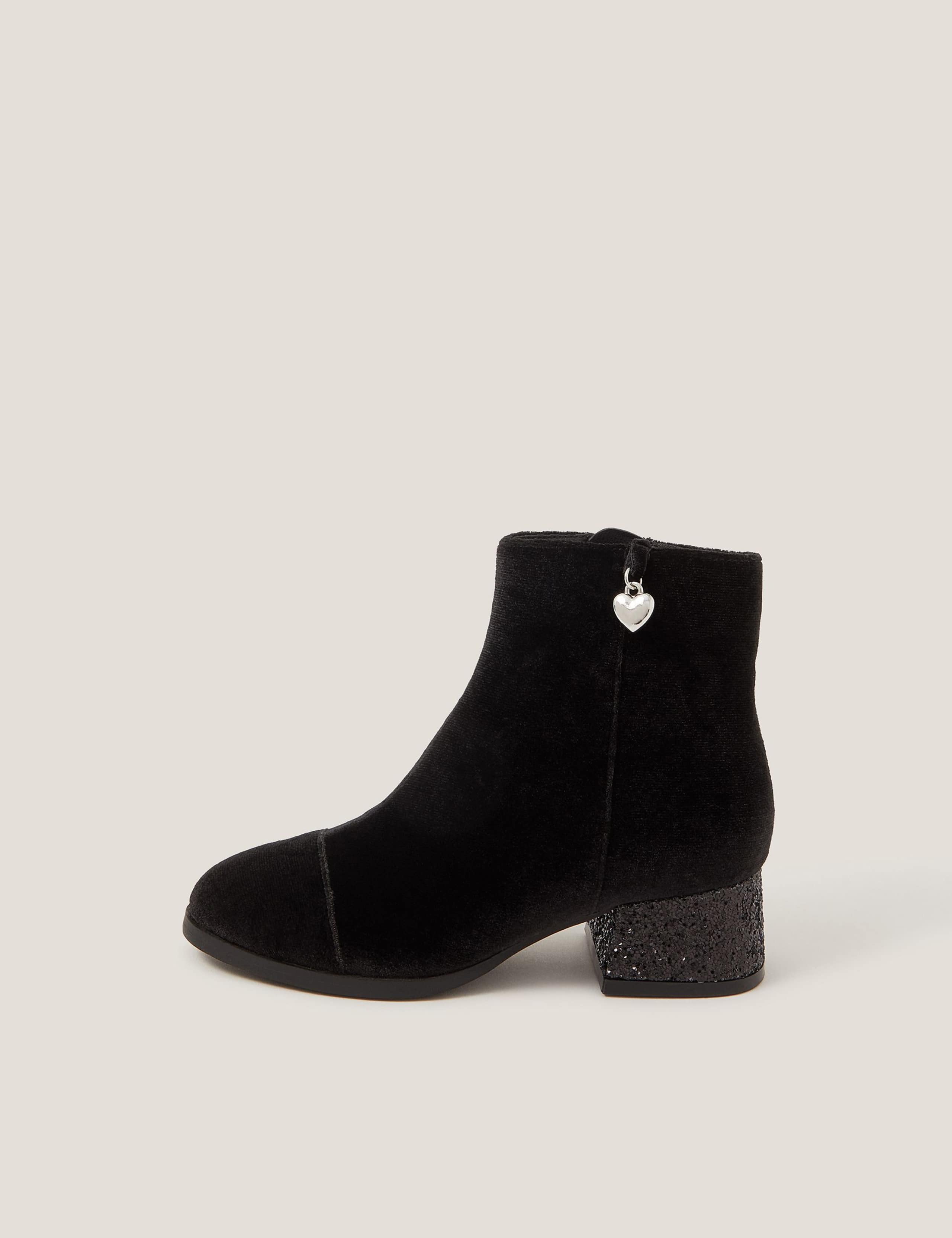 Velvet Glitter Heel Charm Ankle Boots (10 Small-4 Large) 3 of 3