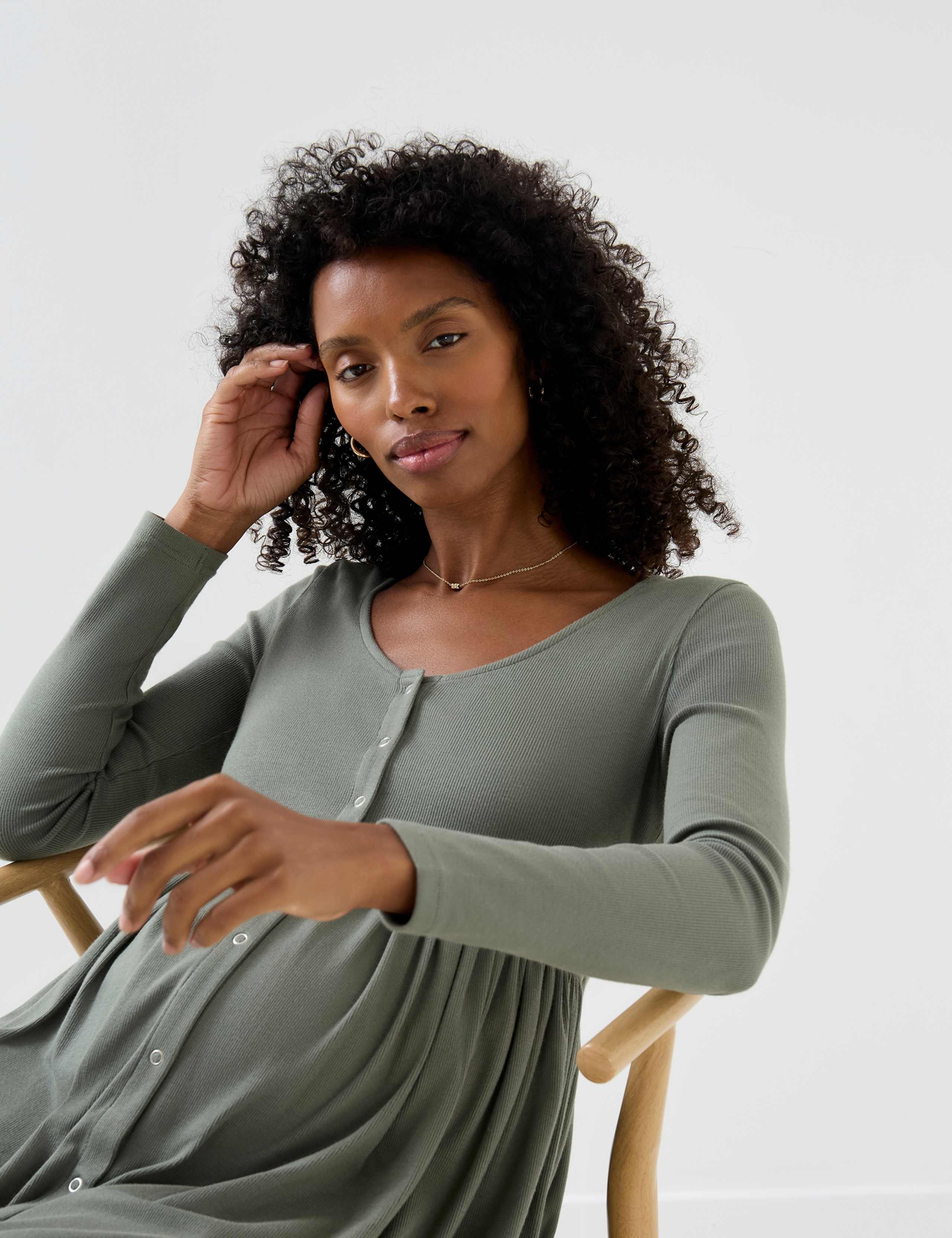 Maternity Ribbed Popper A-Line Midi Dress 2 of 4