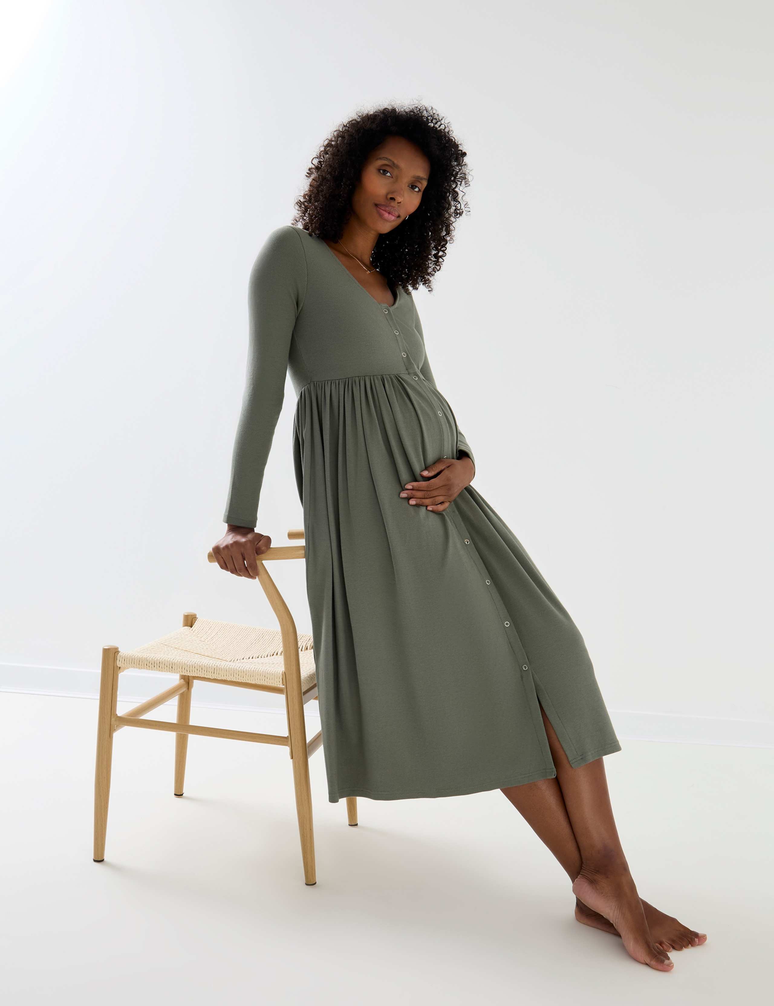 Maternity Ribbed Popper A-Line Midi Dress 3 of 4