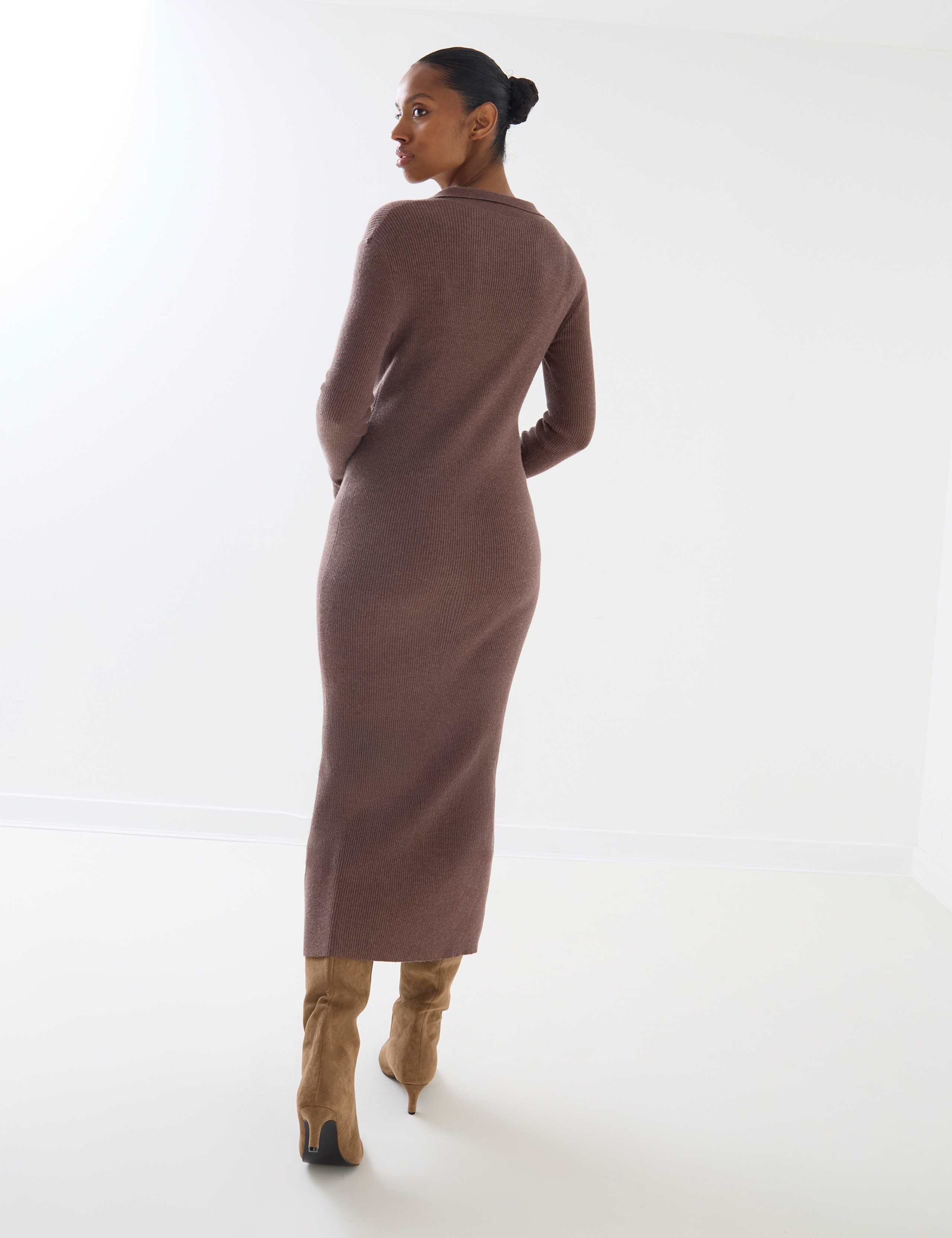 Maternity Ribbed Button Through Midi Dress 4 of 5