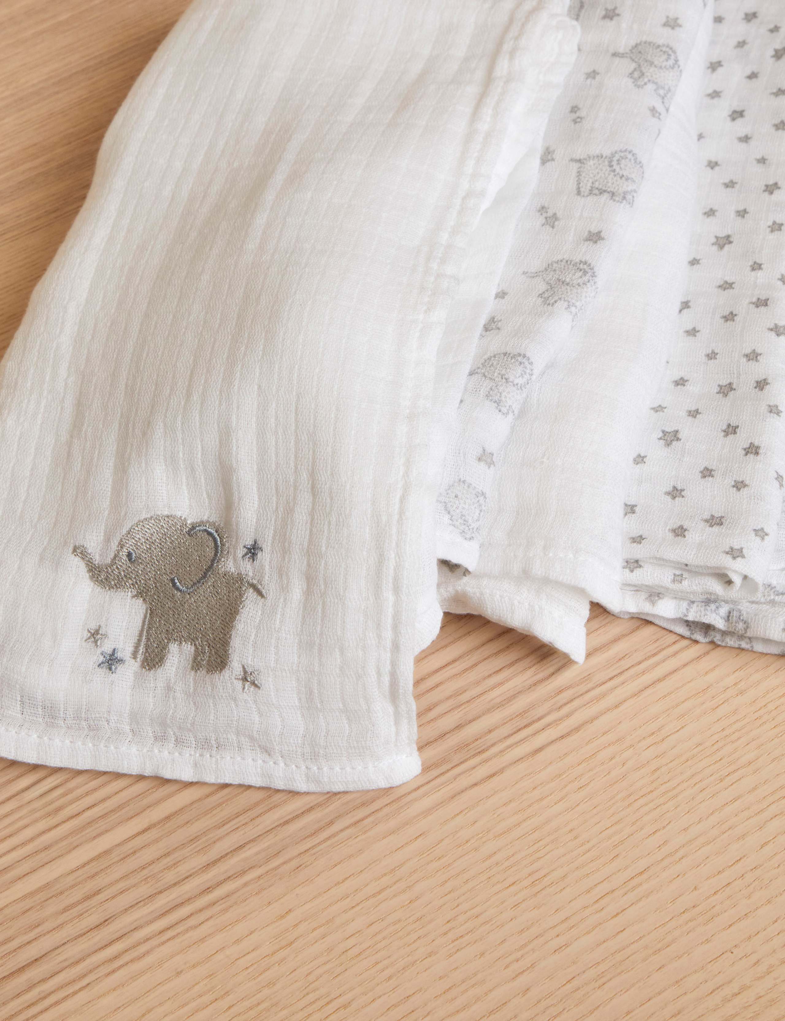 5pk Pure Cotton Elephant Muslin Squares 2 of 3