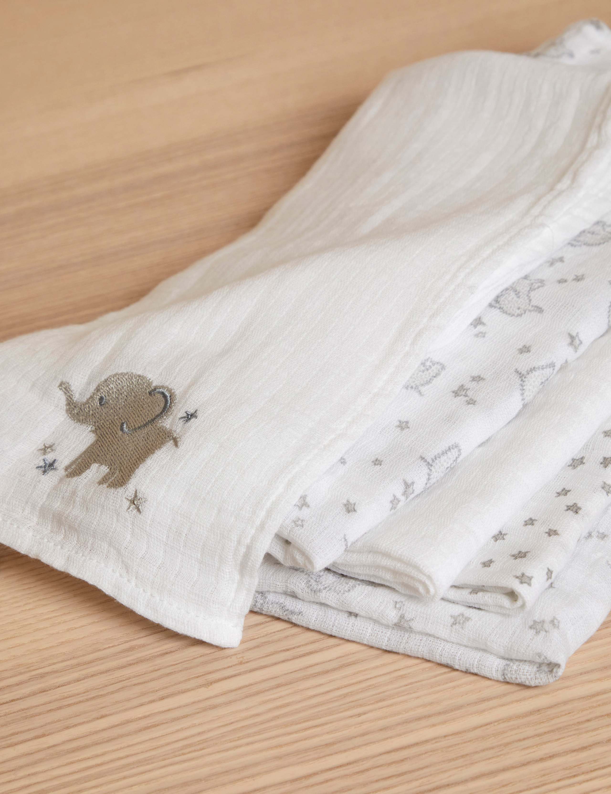 5pk Pure Cotton Elephant Muslin Squares 3 of 3