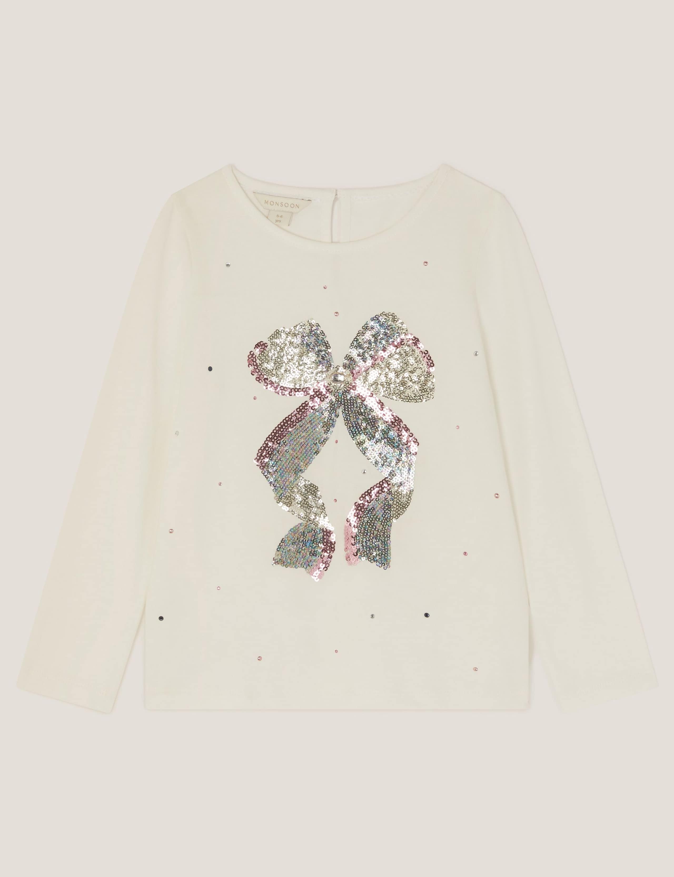 Pure Cotton Sequin Bow Top (3-15 Yrs) 2 of 2