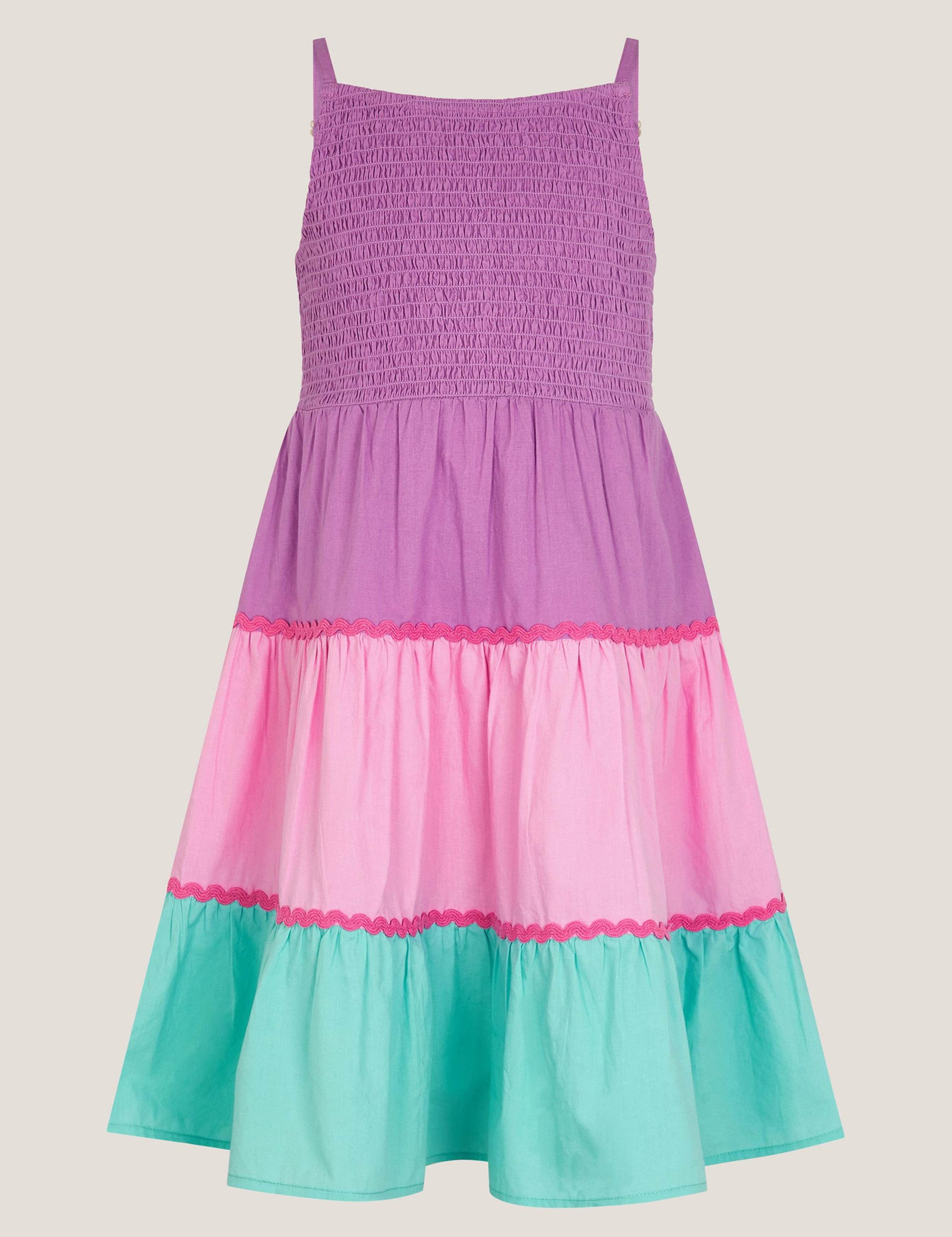 Pure Cotton Colour Block Shirred Dress (3-13 Years) 1 of 3