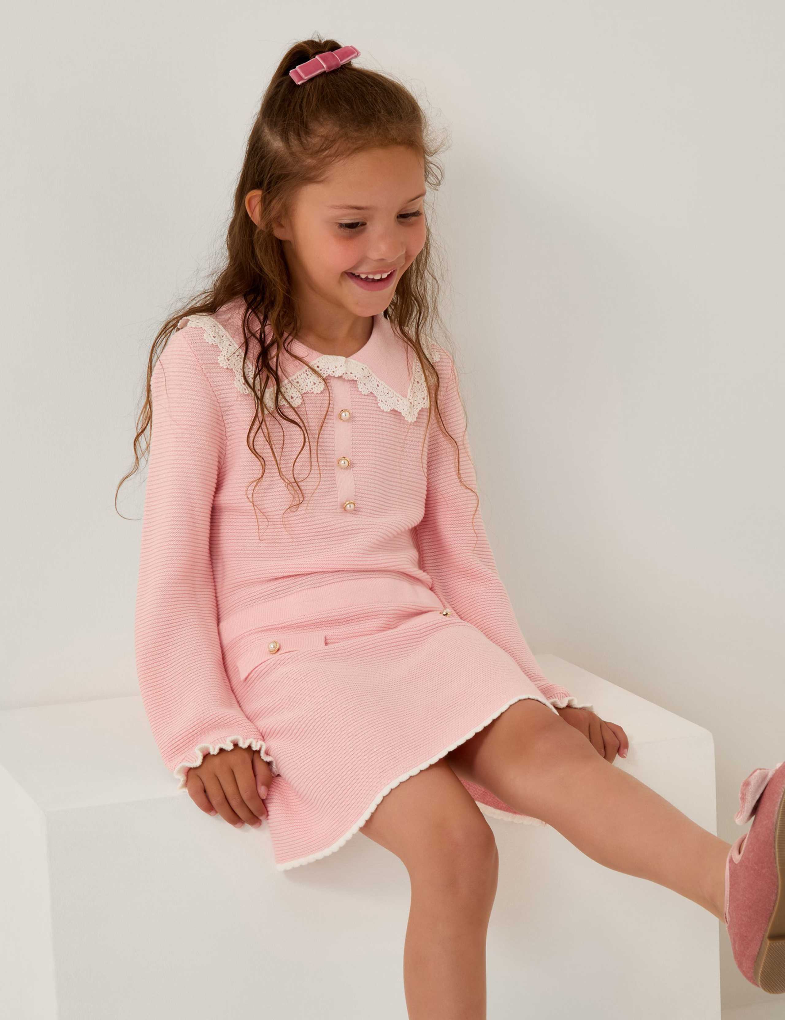 Cotton Blend Knitted Button Detail Dress (3-13 Yrs) 2 of 3