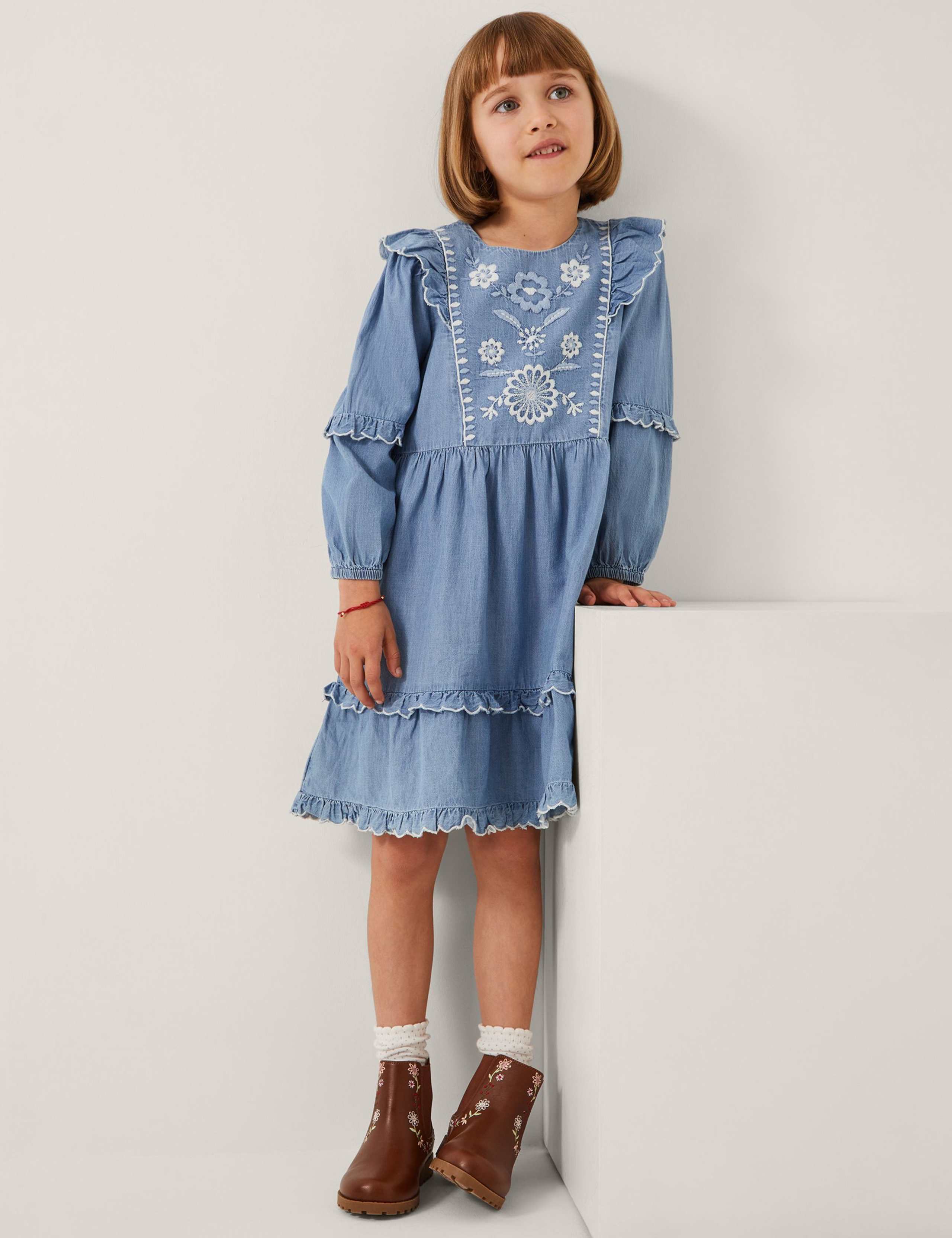 Embroidered Frill Detail Dress (3-15 Yrs) 2 of 4