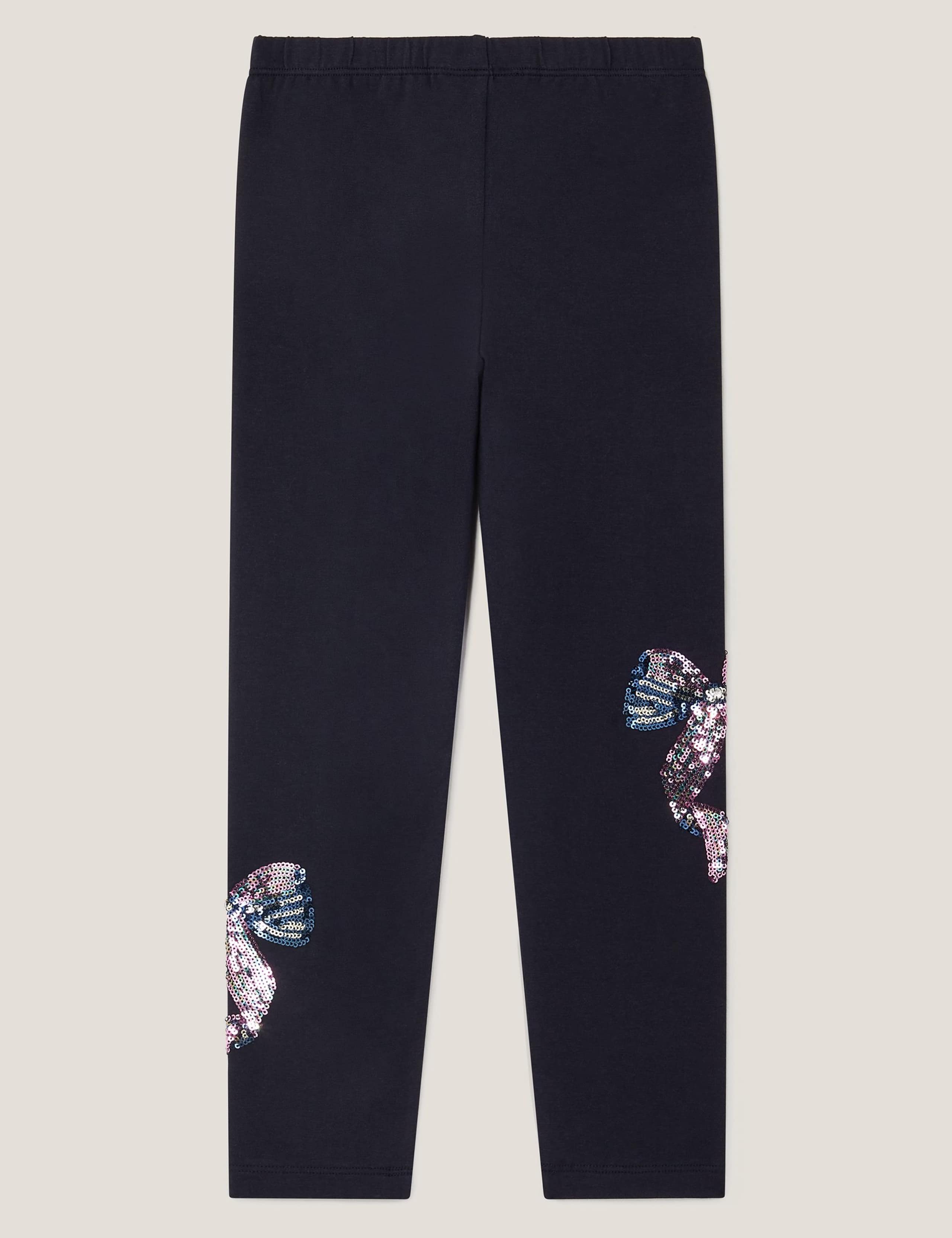 Cotton Rich Sequin Bow Embroidered Leggings (3-15 Yrs) 3 of 4