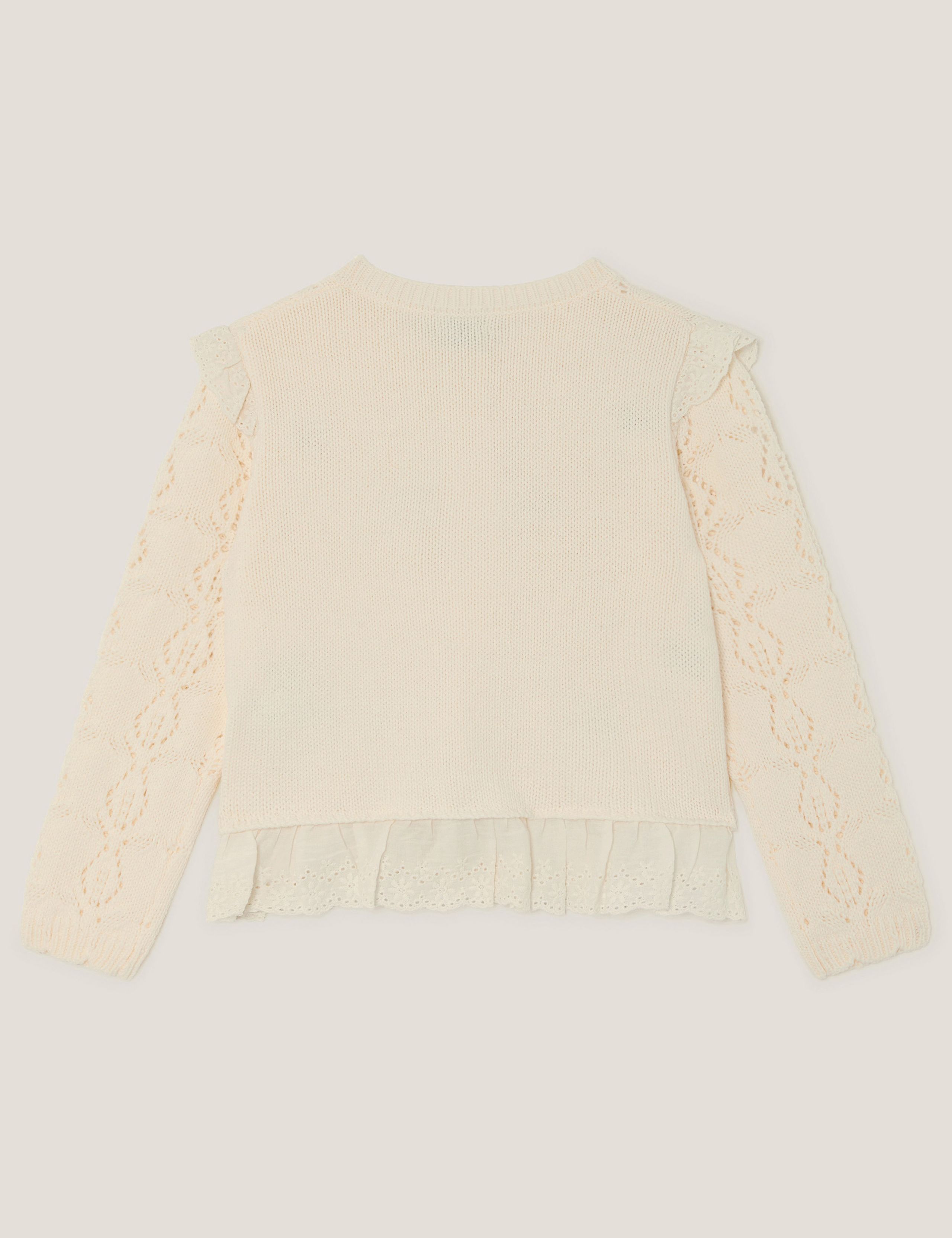 Cotton Rich Embroidered Frill Pointelle Cardigan (3-15 Years) 3 of 4